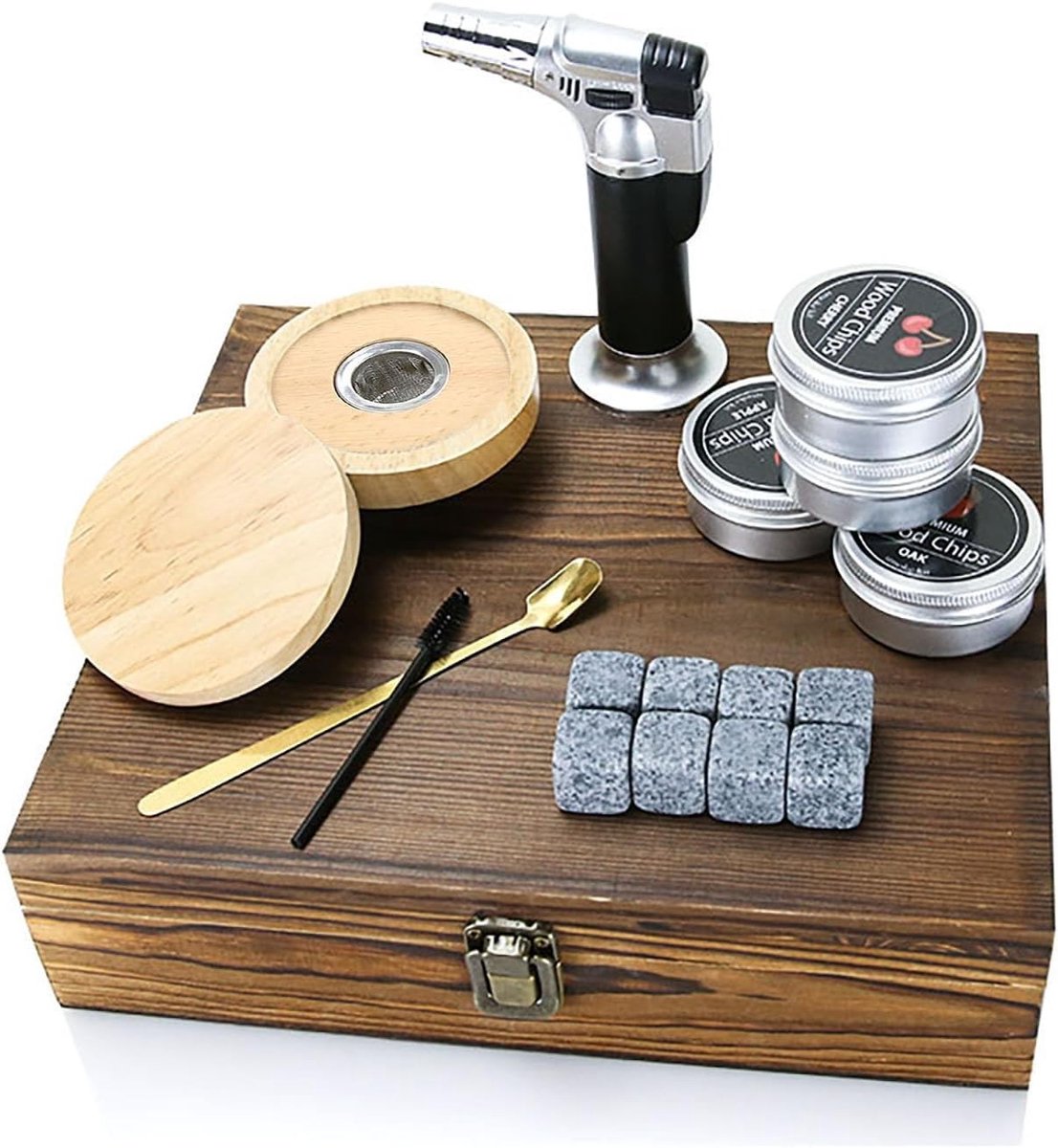 Cocktail Rookset met Branders, Whisky Rookset met 4 Smaken Houtsnippers voor Old Fashioned Cocktails, Perfecte Cadeaus voor Vaderdag en Verjaardagen