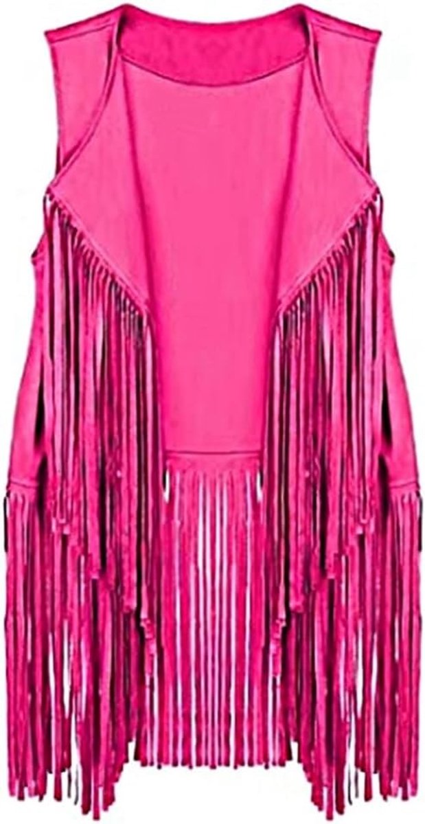 Faux Suede Fringed Cardigan voor Dames in Etnische Stijl met Franje en Cowboy Vintage Look - Maat S
