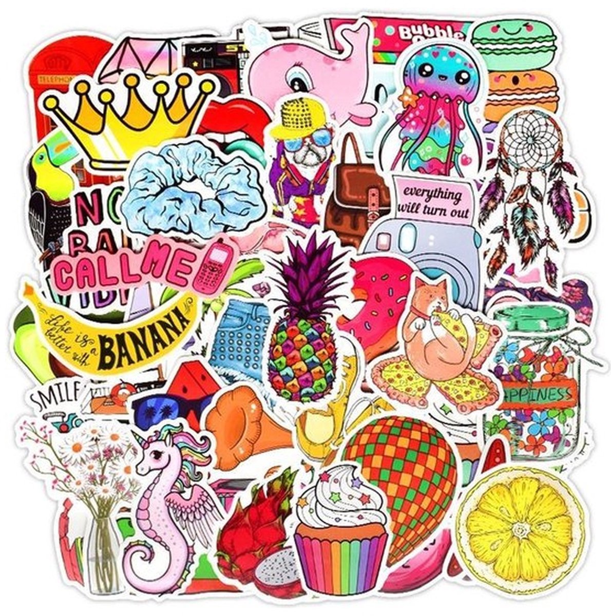 50 VSCO Girl Stickers – Kleurrijke Plaatjes & Teksten