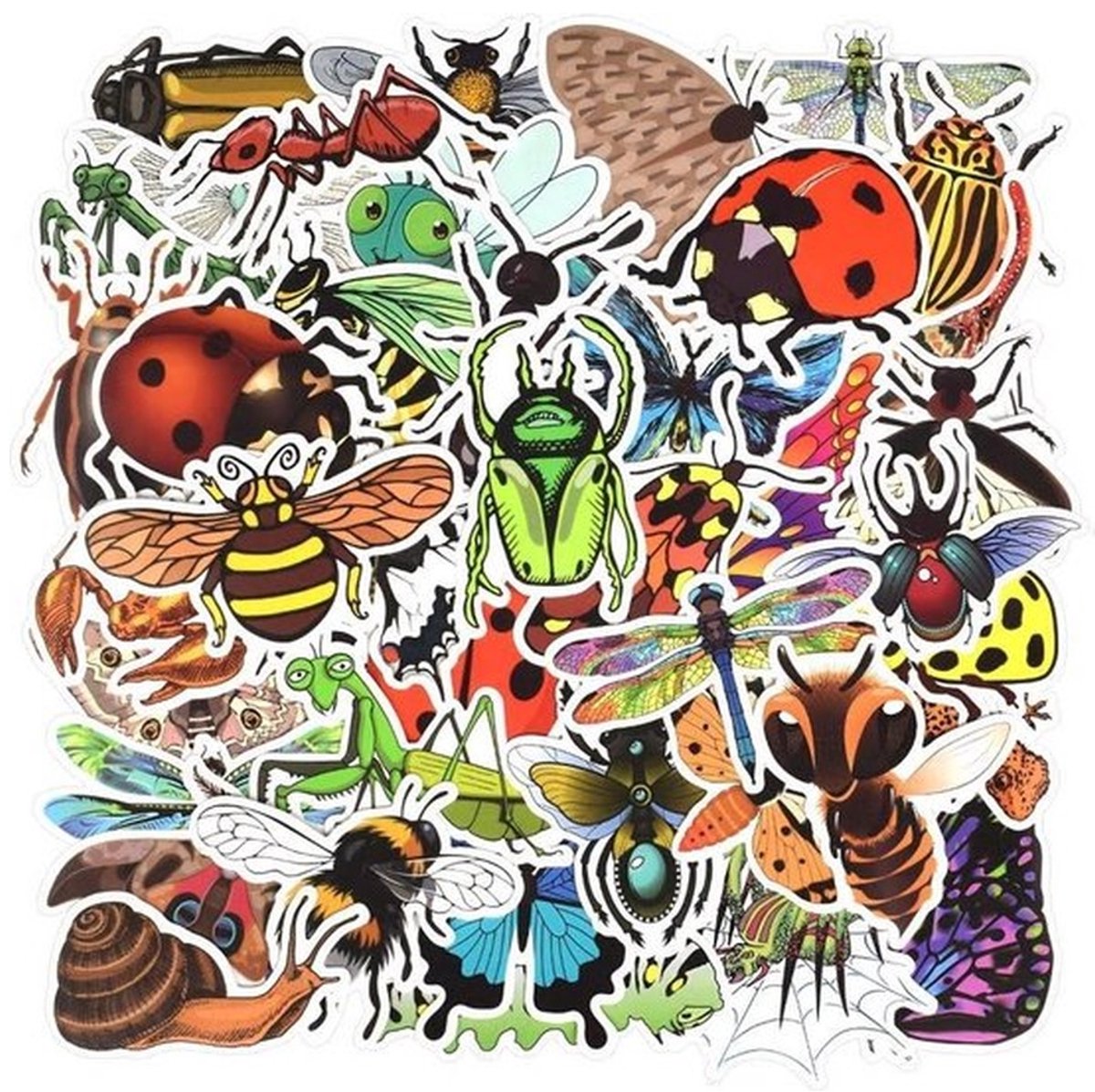 50 Insecten Stickers – Dieren, Vlinders, Kevers & Libellen