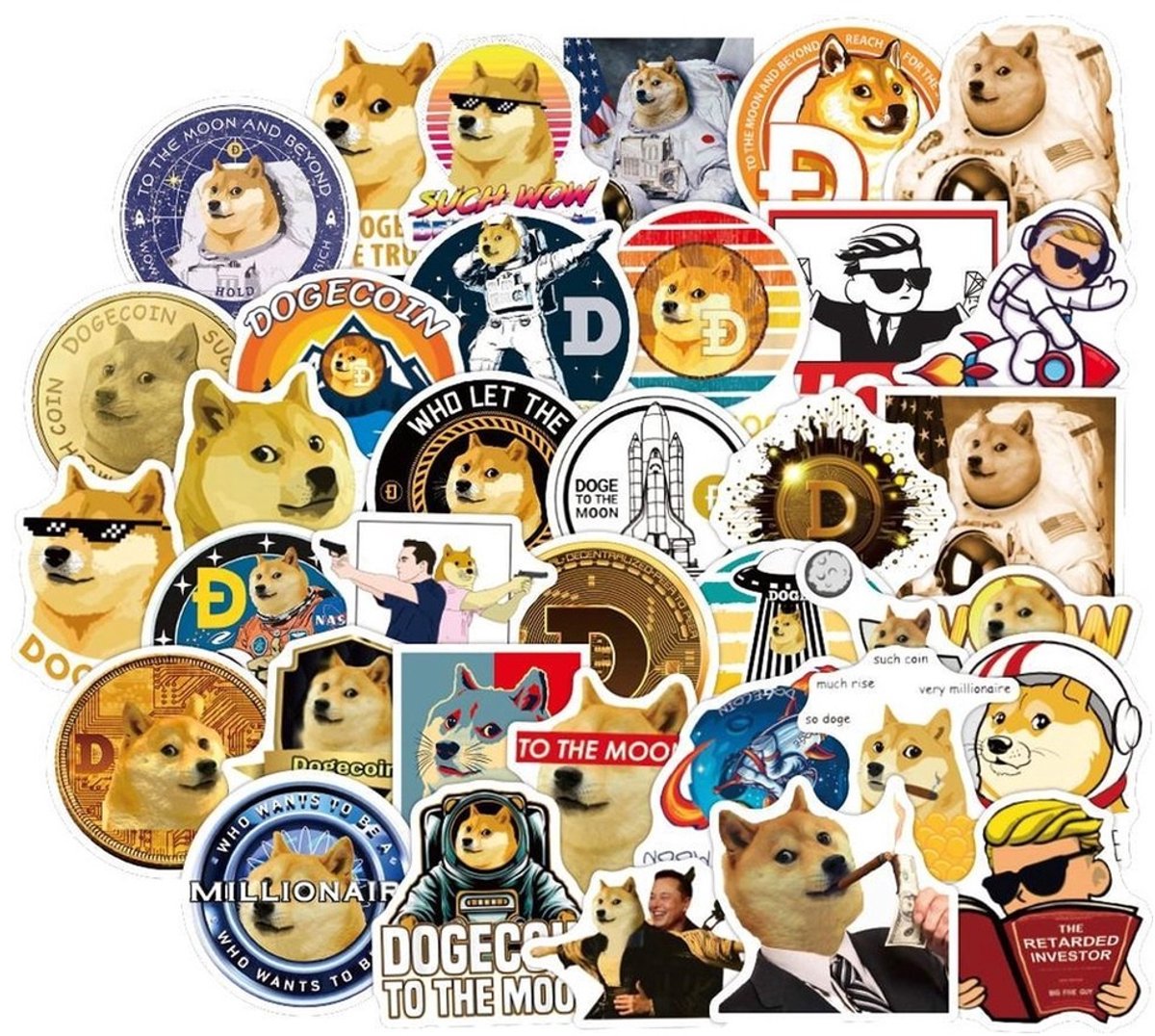 50 Dogecoin Stickers – Crypto, DOGE, Munten & Hond