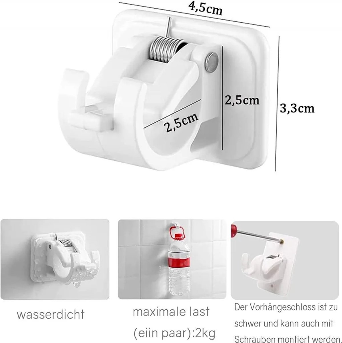 Zelfklevende gordijnhaken, geen boren nodig Geschikt voor installatie aan de gordijnroede; Aantal: 4; Kleur: Wit