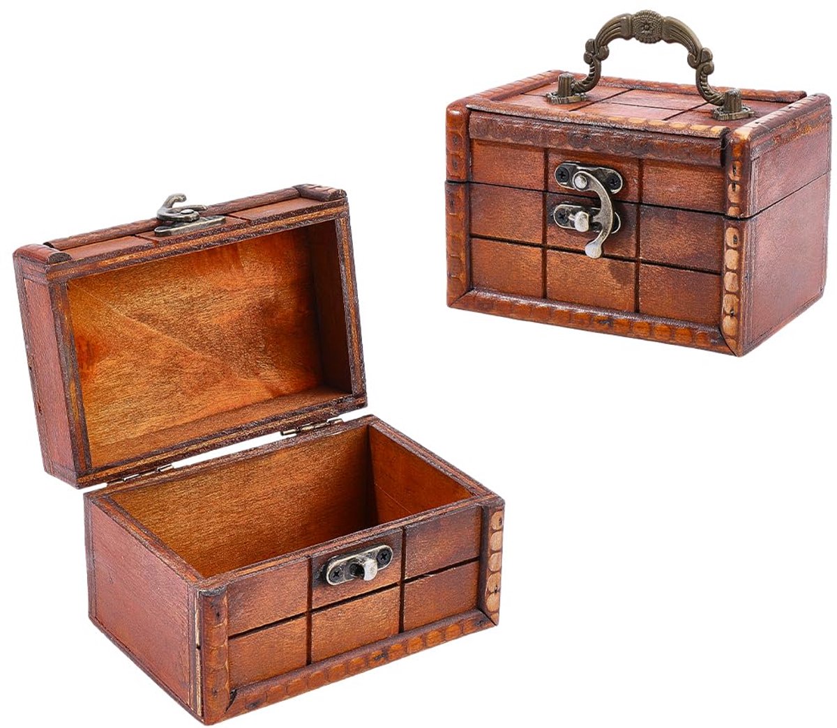 Sieradendoos Houten Vintage - Rechthoekige Schatkist - Organizer voor Oorbellen en Ringen - ShopVlot