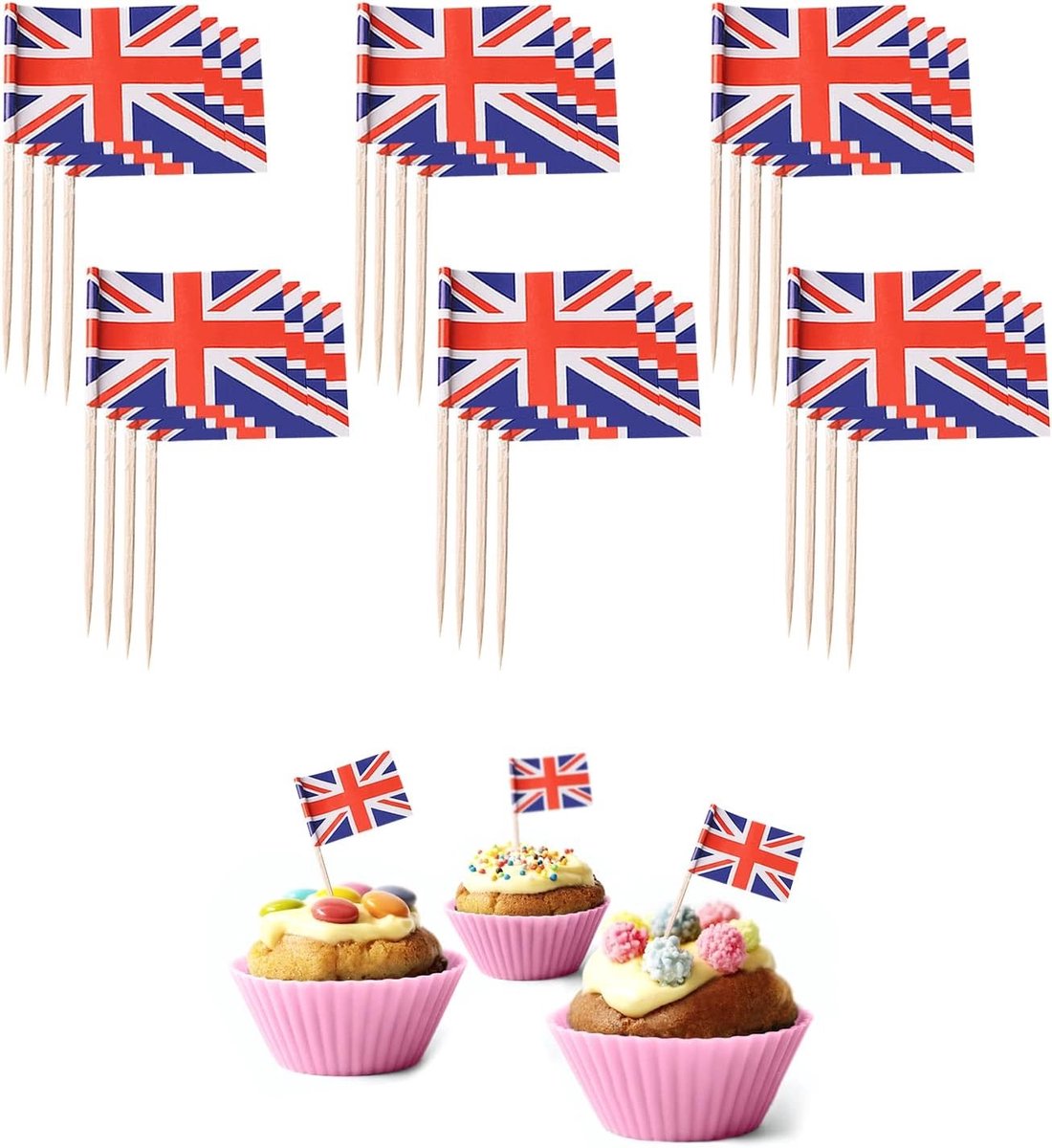 110 stuks tandenstokers met Union Jack, feestartikelen voor sandwiches, cupcakes, BBQ en cocktails, decoratie voor koninklijke evenementen.