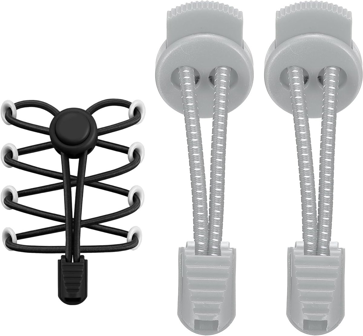 Elastische veters voor schoenen, knooploze veters voor volwassenen, ideaal voor sneakers en tennisschoenen, wit gestippeld, lichtgrijs, comfortabel en praktisch
