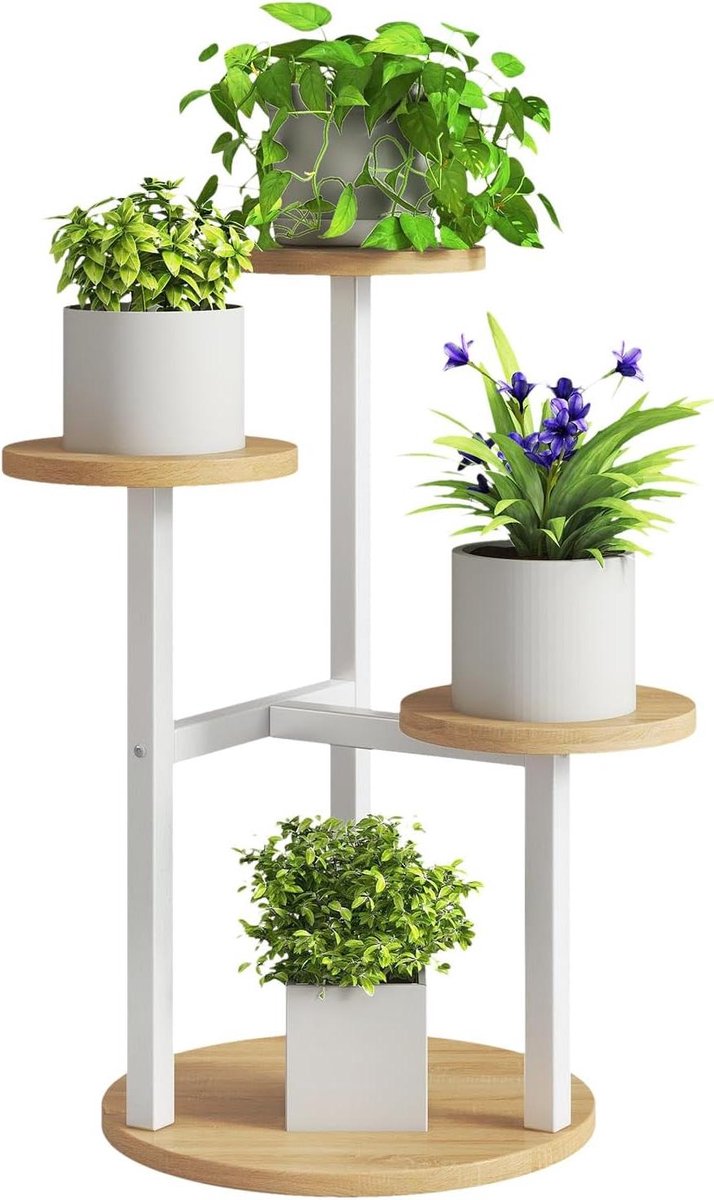 Plantenstandaard - Bloemenrek - Planten Decoratie - Vier Laags Ontwerp - 52.5 cm Hoog - Wit