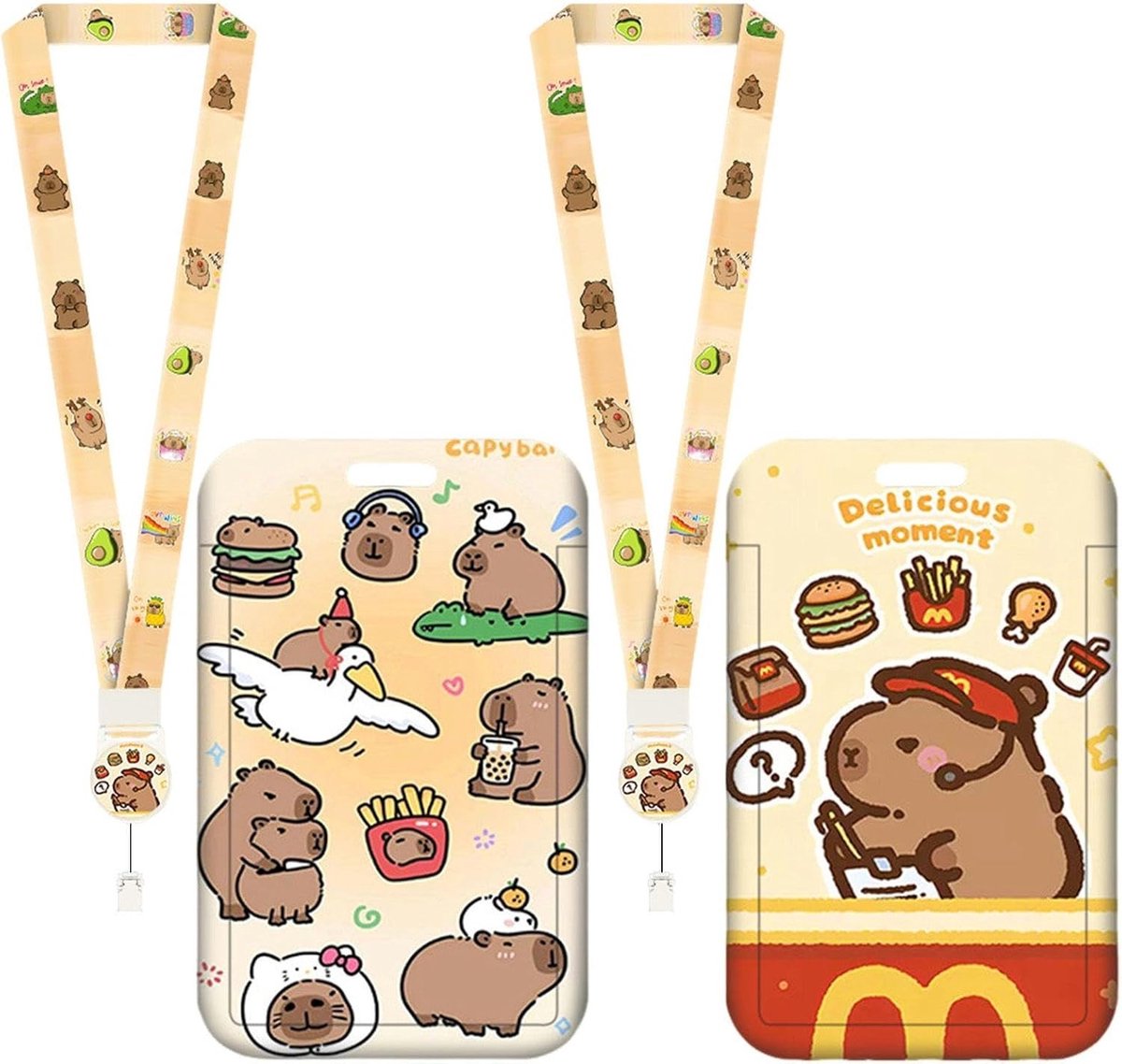 Set van 2 Capybara ID Kaarten met Lanyard, Schattige Cartoonvormige Kaarten, Anti-verlies Accessoires voor Bus, Metro en Werk.