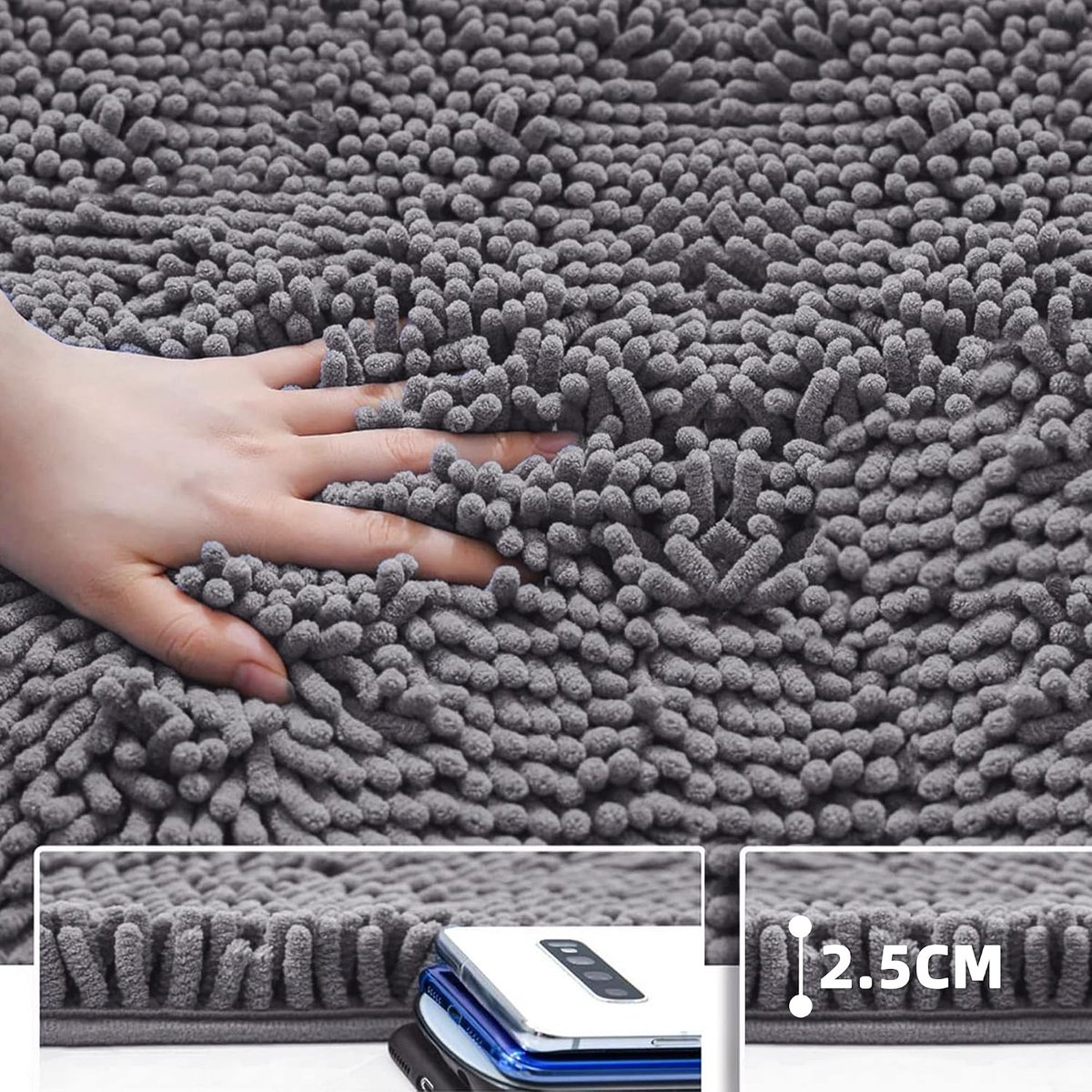 Badmat Antislip 70x120cm - Langharig - Donkergrijs - Zacht voor Douche - ShopVlot