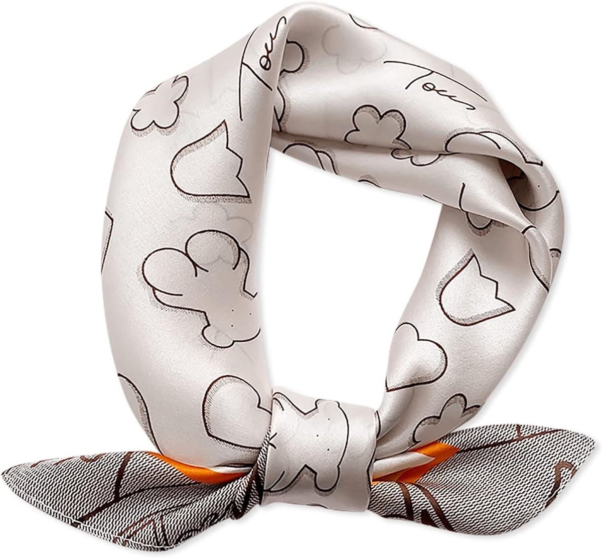 Zijde Sjaal voor Vrouwen met Schattige Beer en Luipaardprint, Lichtgewicht en Zacht, Perfect als Haarband of Nekdoek, Bruin Oranje, One Size