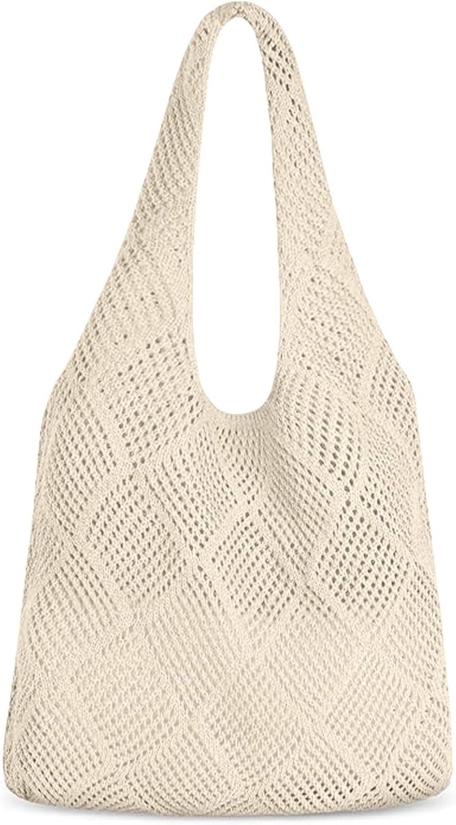 Retro Hollow Woven Schoudertas voor Dames, Gehaakte Handtas in Beige - Stijlvol, Ruim en Comfortabel