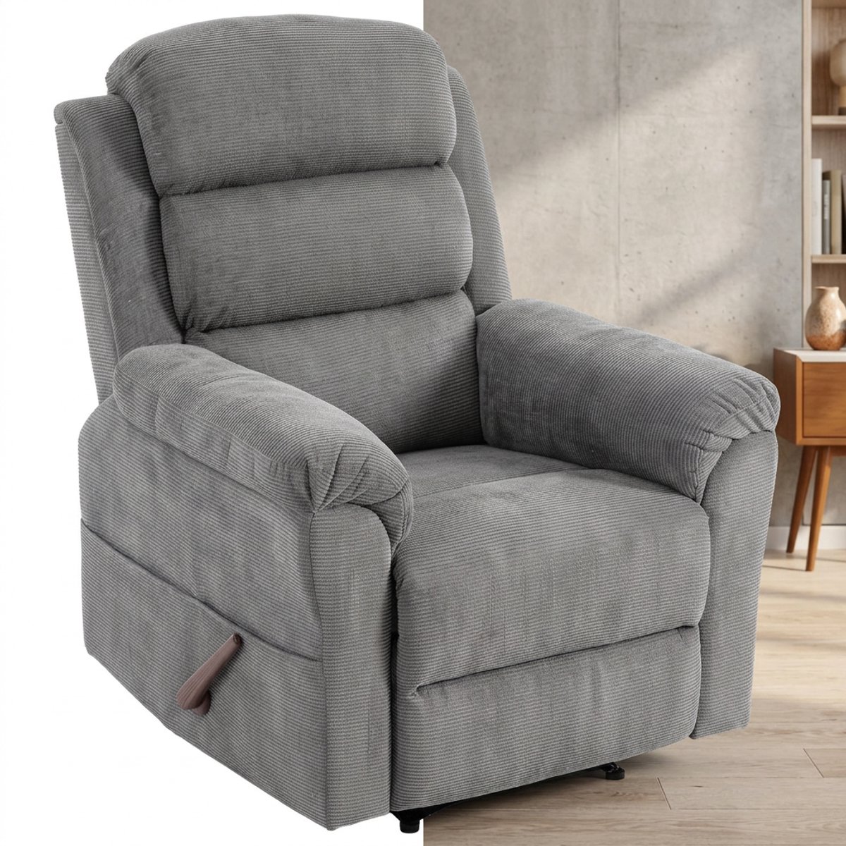 Massagestoel - Relaxfauteuil - Zetel - Sta op stoel elektrisch - Stof - 1 persoons - Met armleuning - Zeer comfortabel - Elektrisch - Grijs