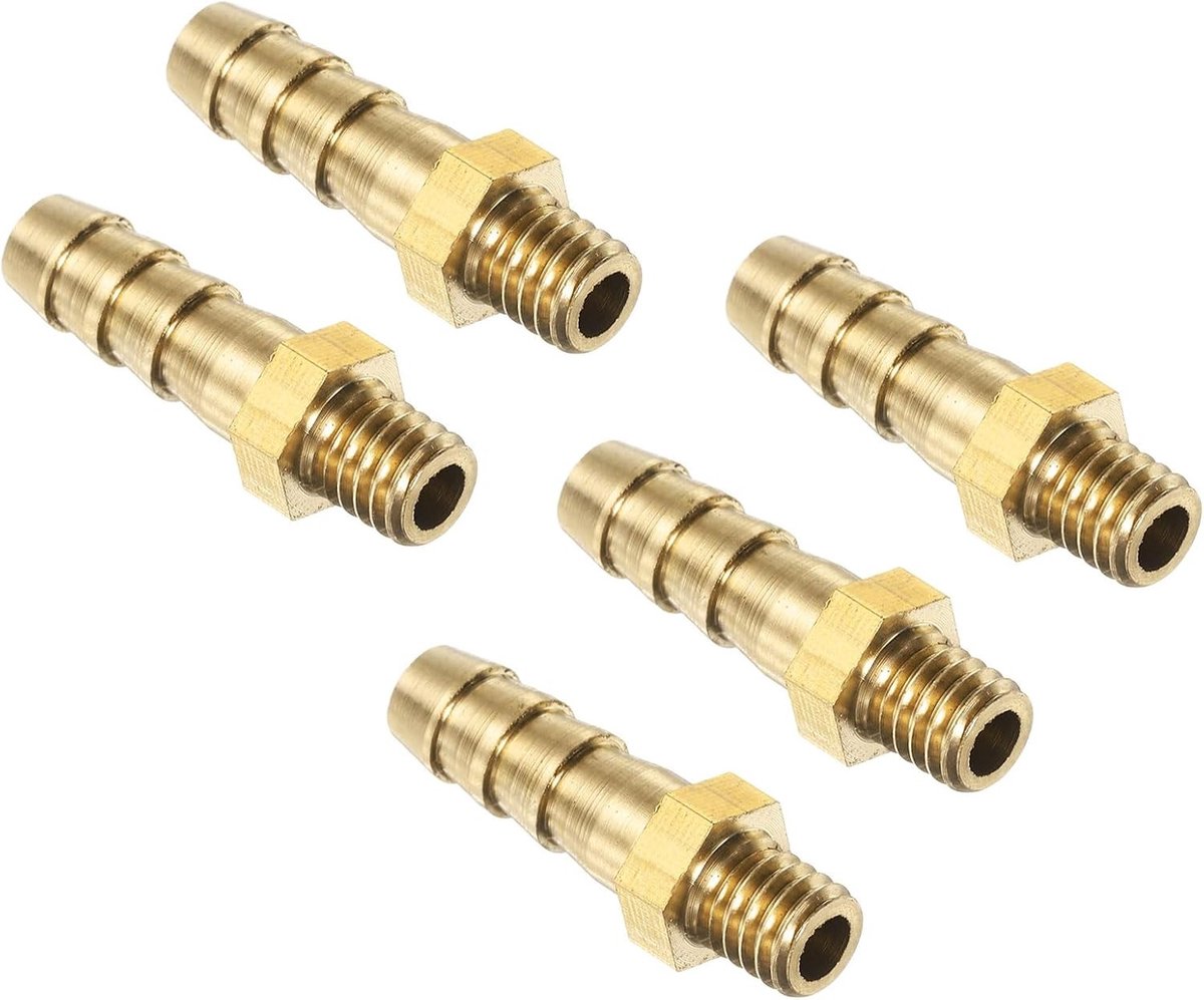 5 Stuks Messing Slangfittingen M6-1 Mannetje naar Barb Aansluiting voor Slang ID 6mm, Geschikt voor Water, Brandstof en Lucht