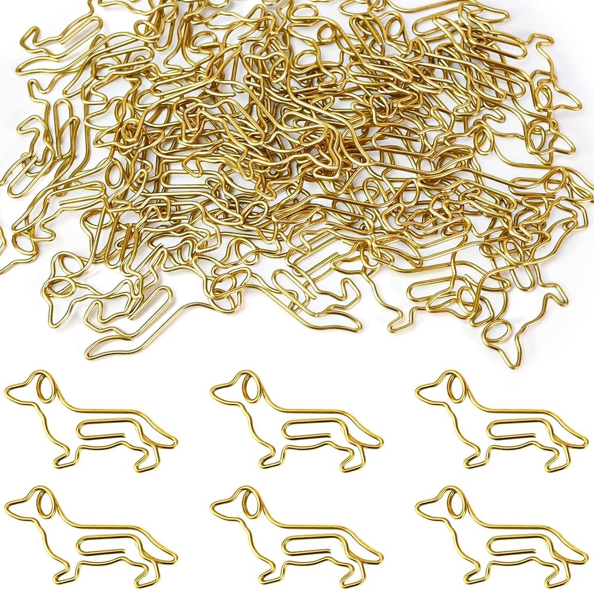 Set van 50 Gouden Dackel Paperclips - Kleine Metalen Clips in Dierlijke Vorm voor Boeken, Postkaarten en Kantoorgebruik