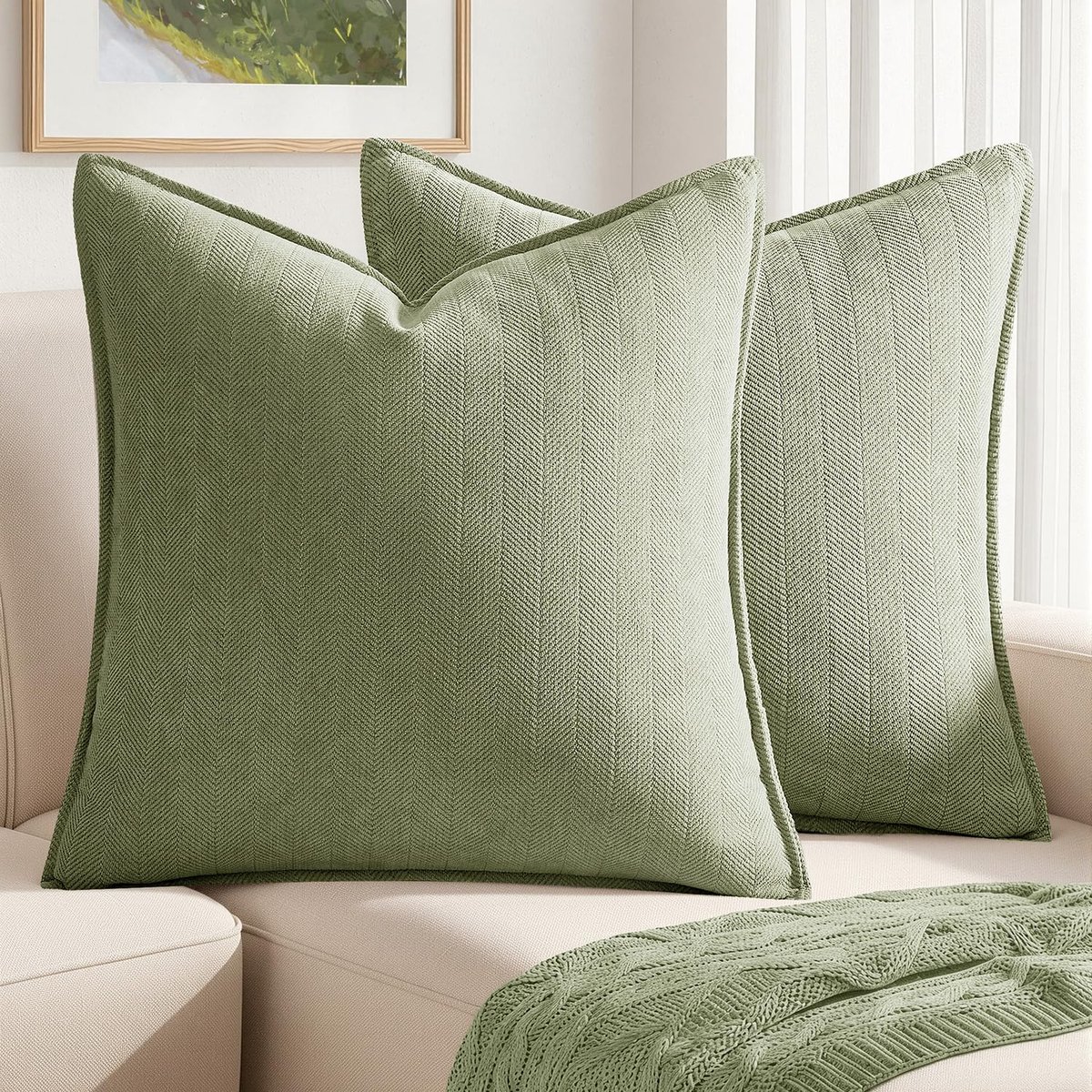 Kussenslopen 45 x 45 cm - Bonengroen chenille - Zachte sierkussenhoezen - Elegante uitstraling voor bank of bed - ShopVlot