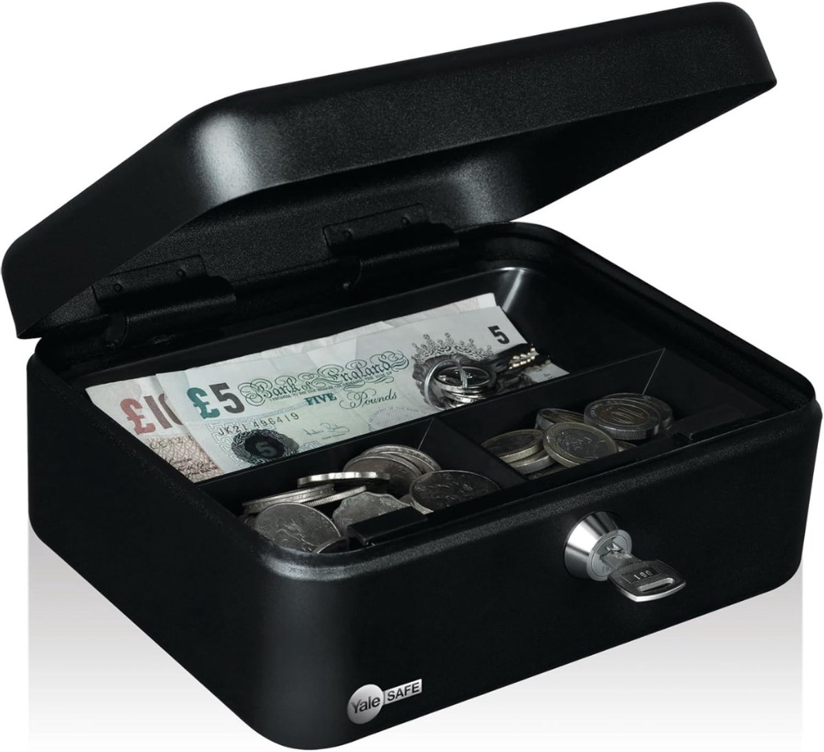 Allvia® Geldkistje met Sleutel - Geldkluis - Geldkistje - met Uitneembare Lade - Medium Grootte - Zwart - 16cm x 20cm x 9cm