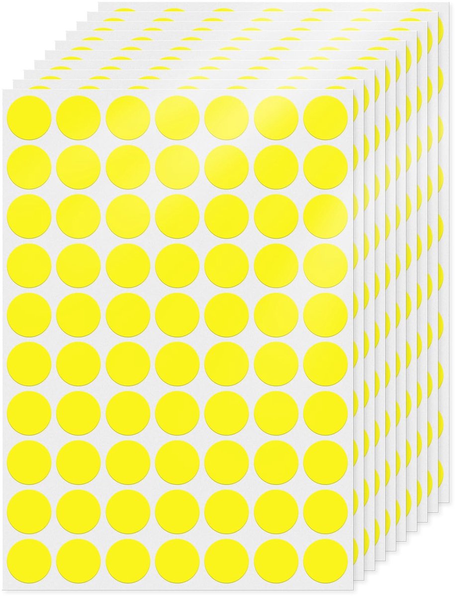 Ronde etiketten 19 mm - Geel vinyl - Waterdicht en zelfklevend - Ideaal voor kleurcodering - ShopVlot