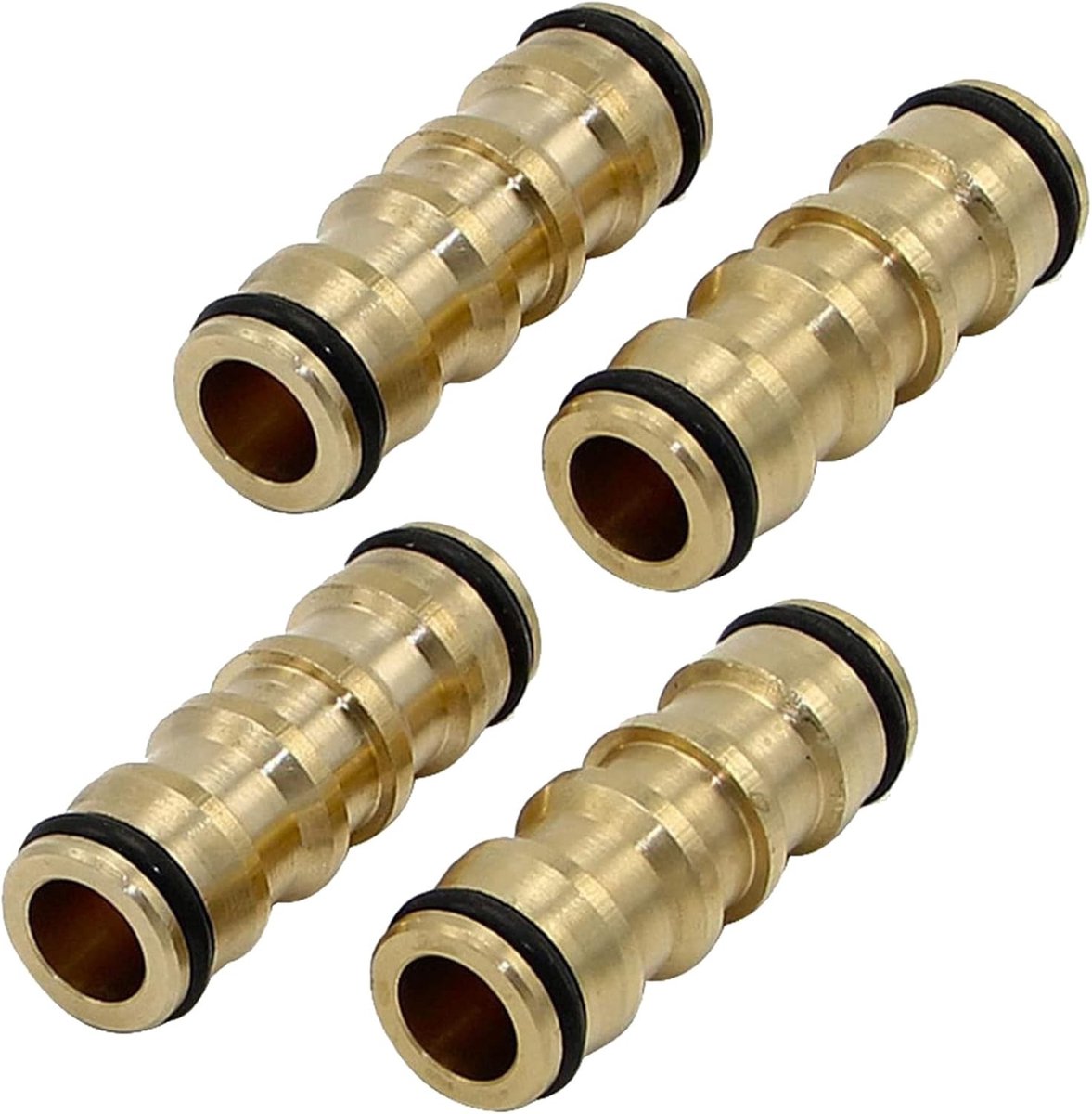 Brass Dubbele Mannelijke Slangverbindingen voor Tuinslangen - Verlengset voor Twee Vrouwelijke Slangen (4 Sets) - Tuinaccessoires en Verbindingen