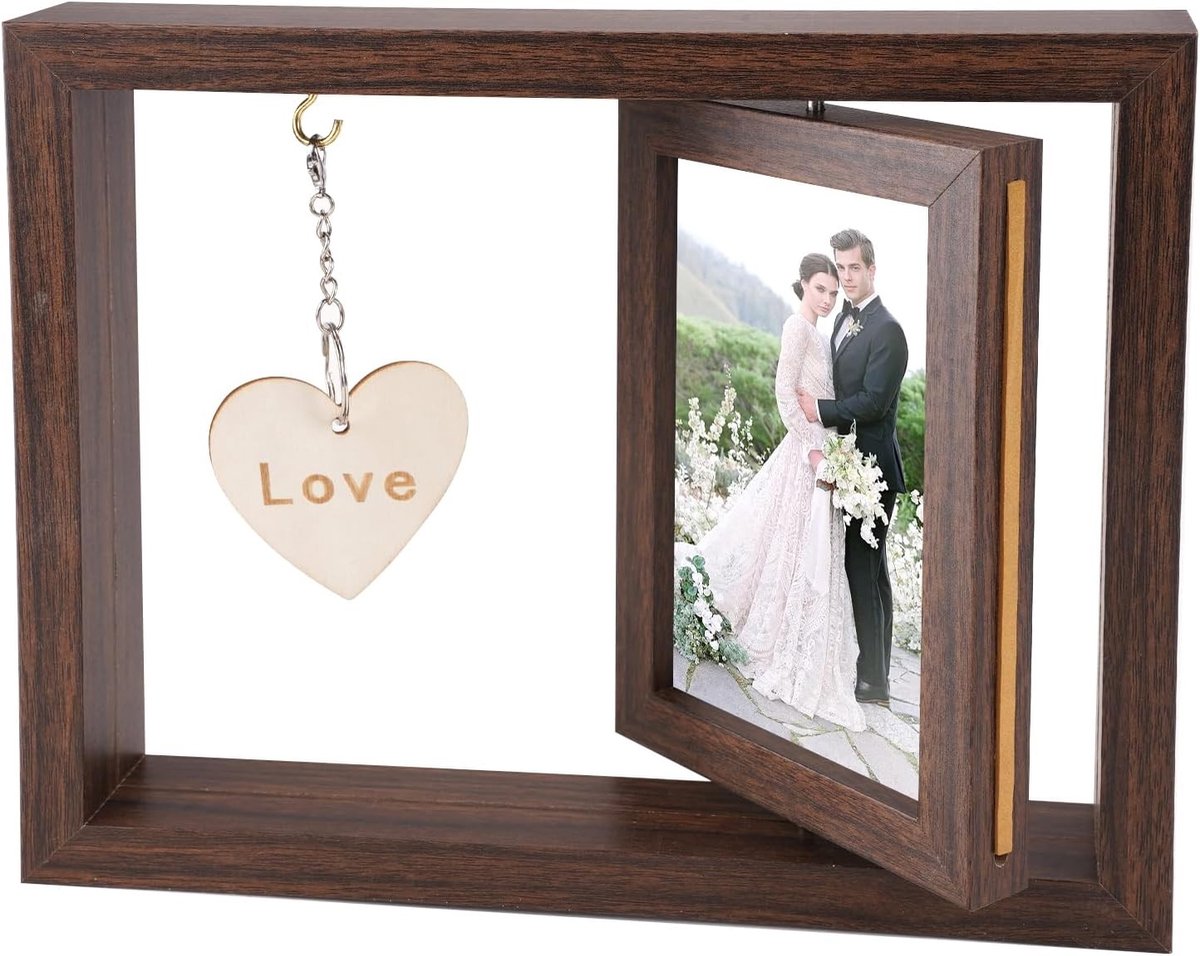 Fotoalbum met draaifunctie voor 2 foto's en hartdecoratie, 15 x 10 cm, ideaal voor herinneringen en cadeau