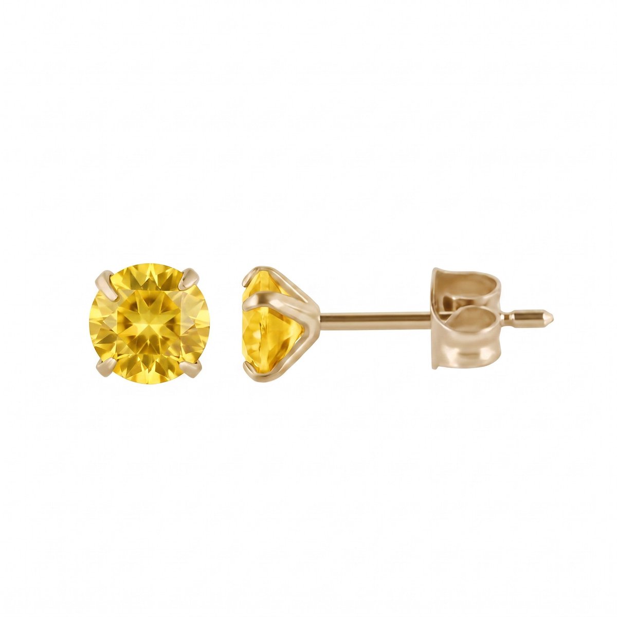 Stalen ronde oorstekers goudkleurig - zirkonia oorbellen- geel-5mm