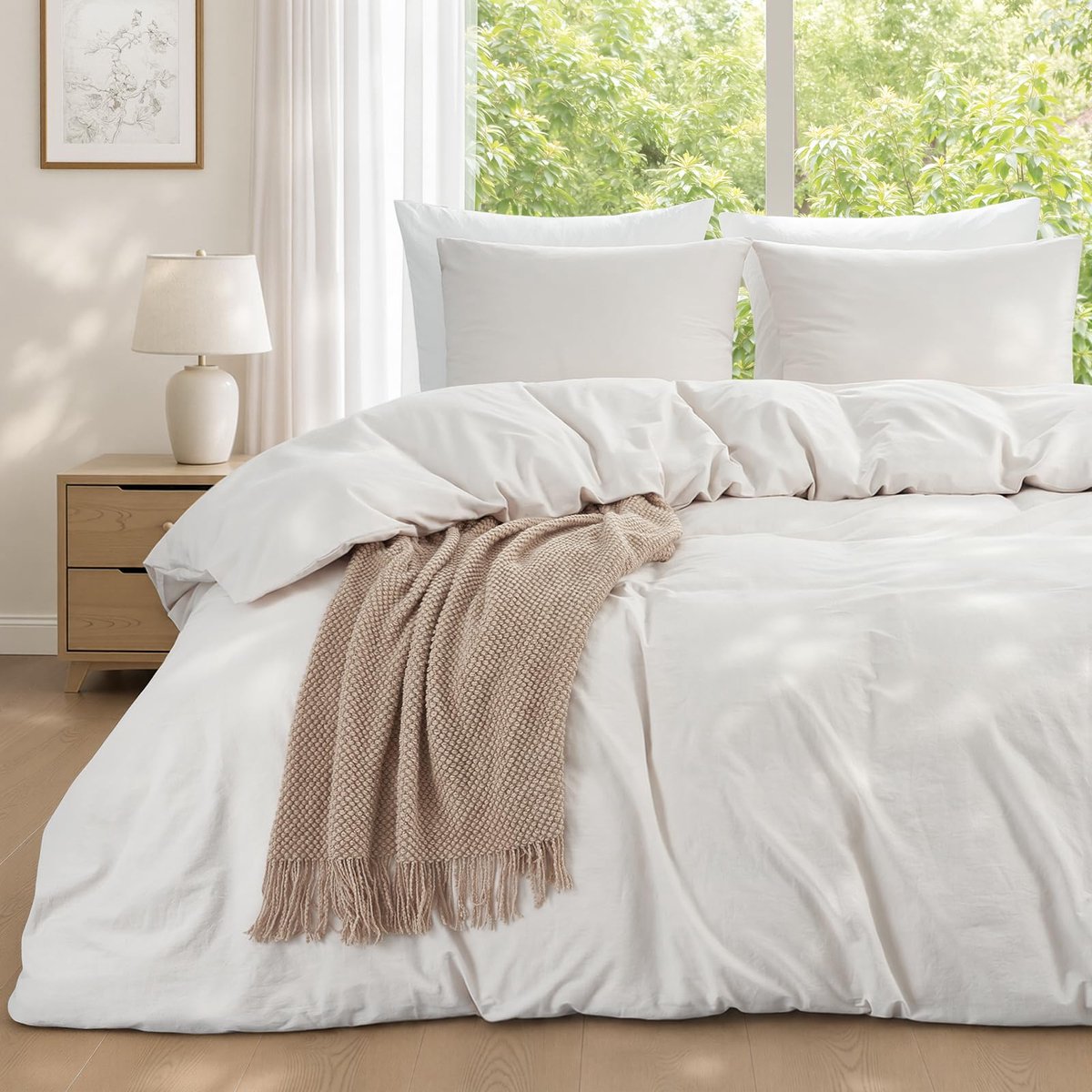 Dekbedovertrek set 240 x 220 cm - natuurbeige katoen - voorgewassen - luxe slaapcomfort - ShopVlot