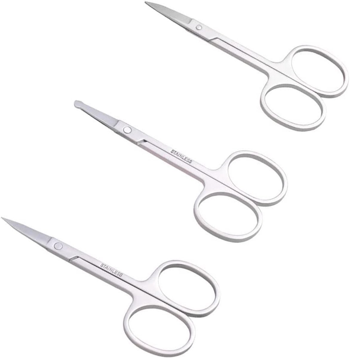 Set van 3 kleine scharen voor het trimmen van wenkbrauwen, neus- en baardhaar, ideaal voor mannen en vrouwen, zilverkleurig