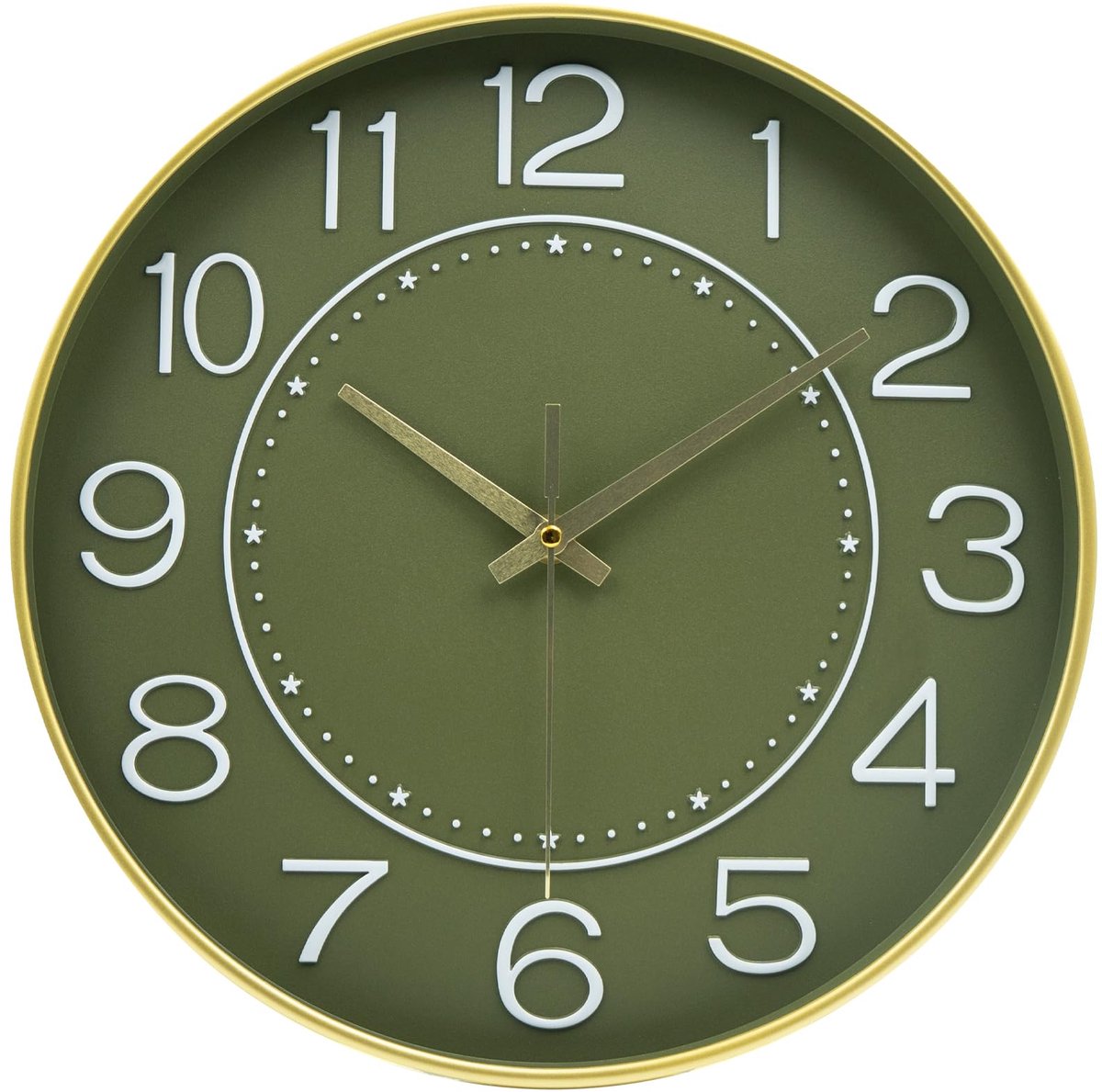 Wandklok 30 cm - modern goudgroen - geruisloos met Arabische cijfers - perfect voor woonkamer of kantoor - ShopVlot