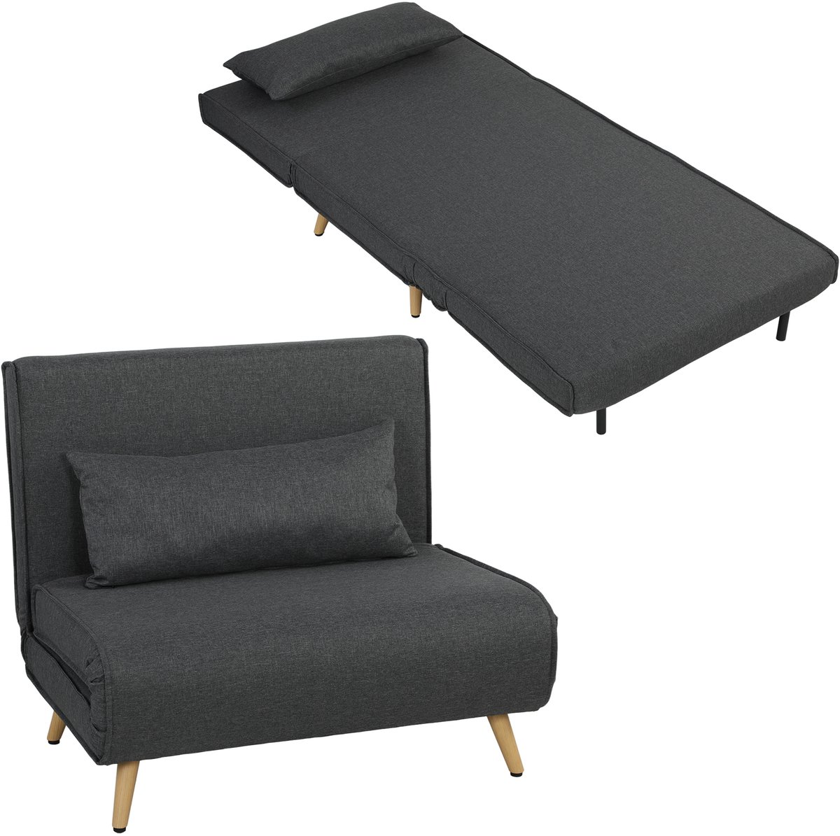 HOMCOM Chair Bed-Polyester-94L x 78B x 80H cm-Grau