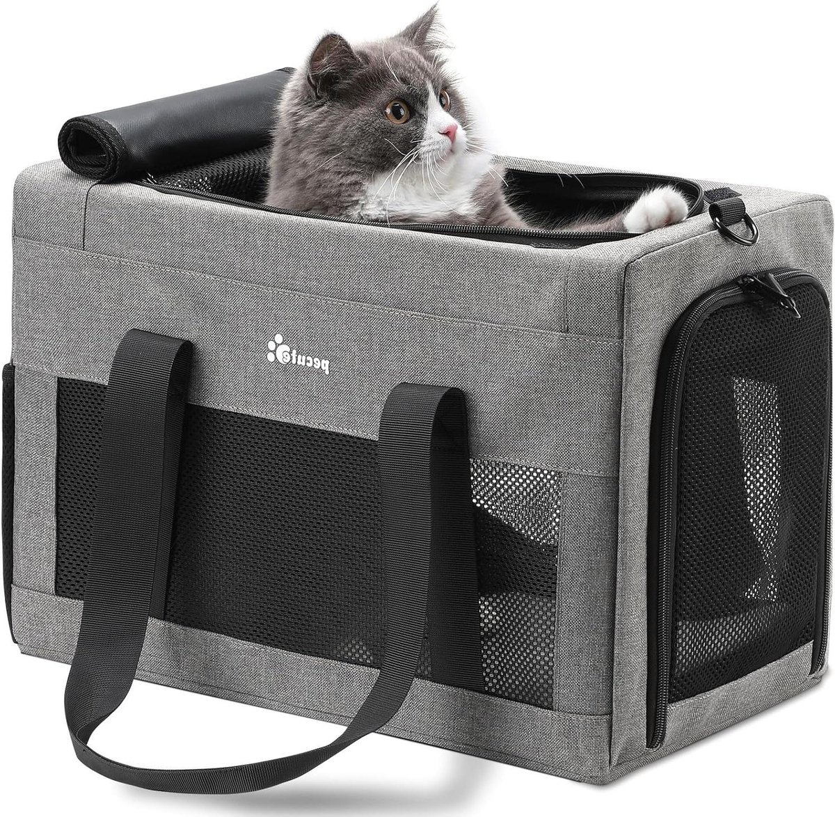 Kattenhandtas - Reismand puppy - Dieren vervoeren - Stabiel staaldraadframe - 44 x 30 x 23.5 cm - Grijs