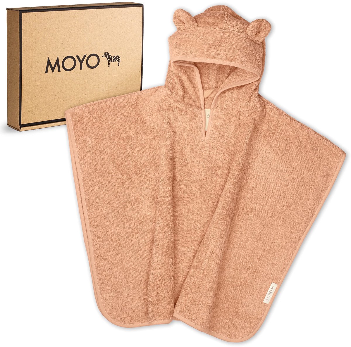 Babybadponcho 68 x 56 cm - poeder, 100% badstofkatoen - met berenoren - zachte capuchonhanddoek voor 0-3 jaar - ShopVlot