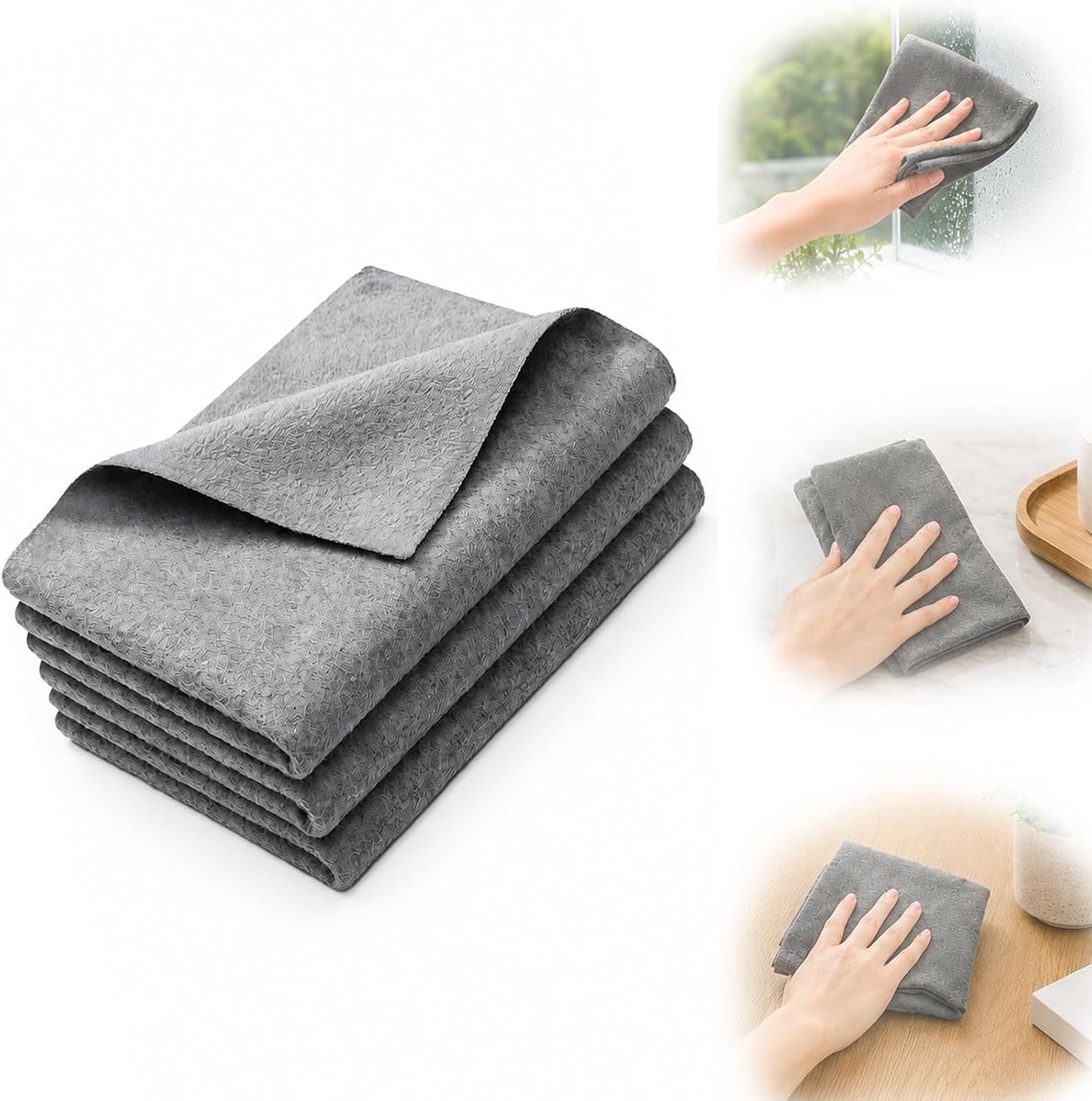 Herbruikbare microvezeldoeken 30 x 40 cm - Set van 3, superzacht en streeploos, ideaal voor glas, keuken en auto reinigen