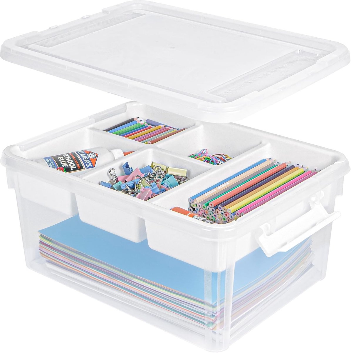 16L Opbergdoos met Verwijderbare Bak, Duurzame Plastic Containers met Deksel en Vergrendelbare Gespen, Stapelbare Creatieve Opbergoplossing voor Kunst, Speelgoed en Gereedschap