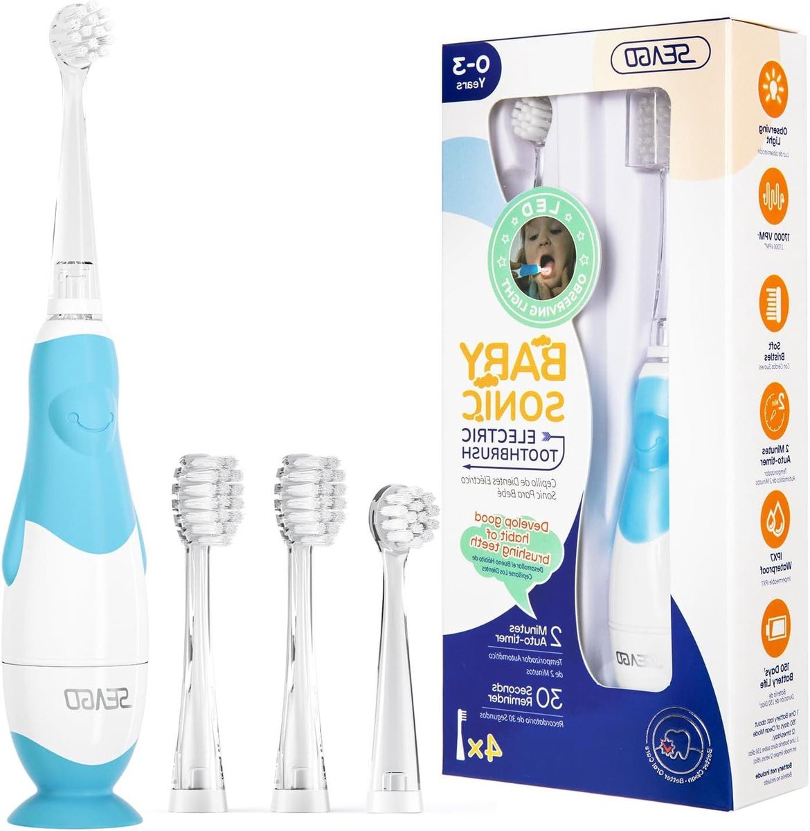 Baby Elektrische Tandenborstel - Peuter Borstel - Kind Mondhygiëne - Met Licht Timer - 2.5 x 1.2 x 15.5 cm