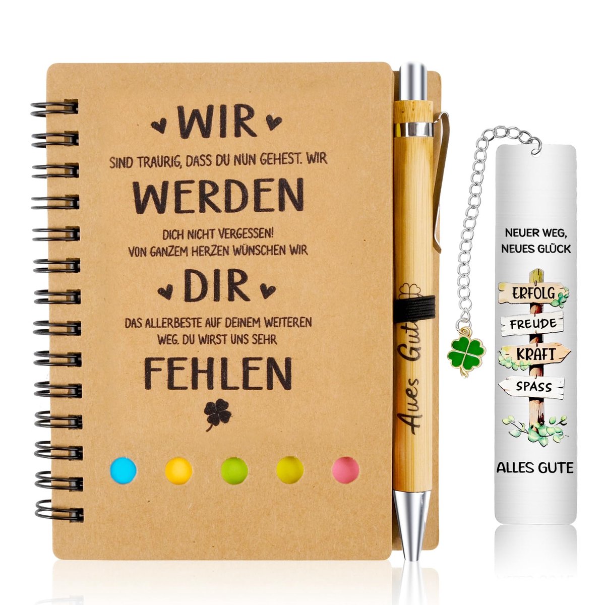 Afscheidscadeau voor collega's - 3-in-1 notitieboek met houten balpen - bedankgeschenk voor collega's - ShopVlot