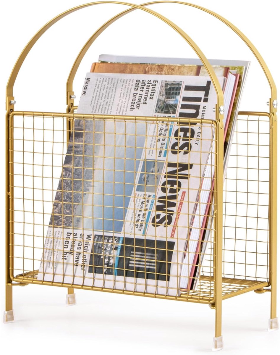 SNJY® Krantenbak - Lectuurbak - Tijdschriftenhouder - Magazinehouder - 13,5D x 29B x 38,4H cm - Goud