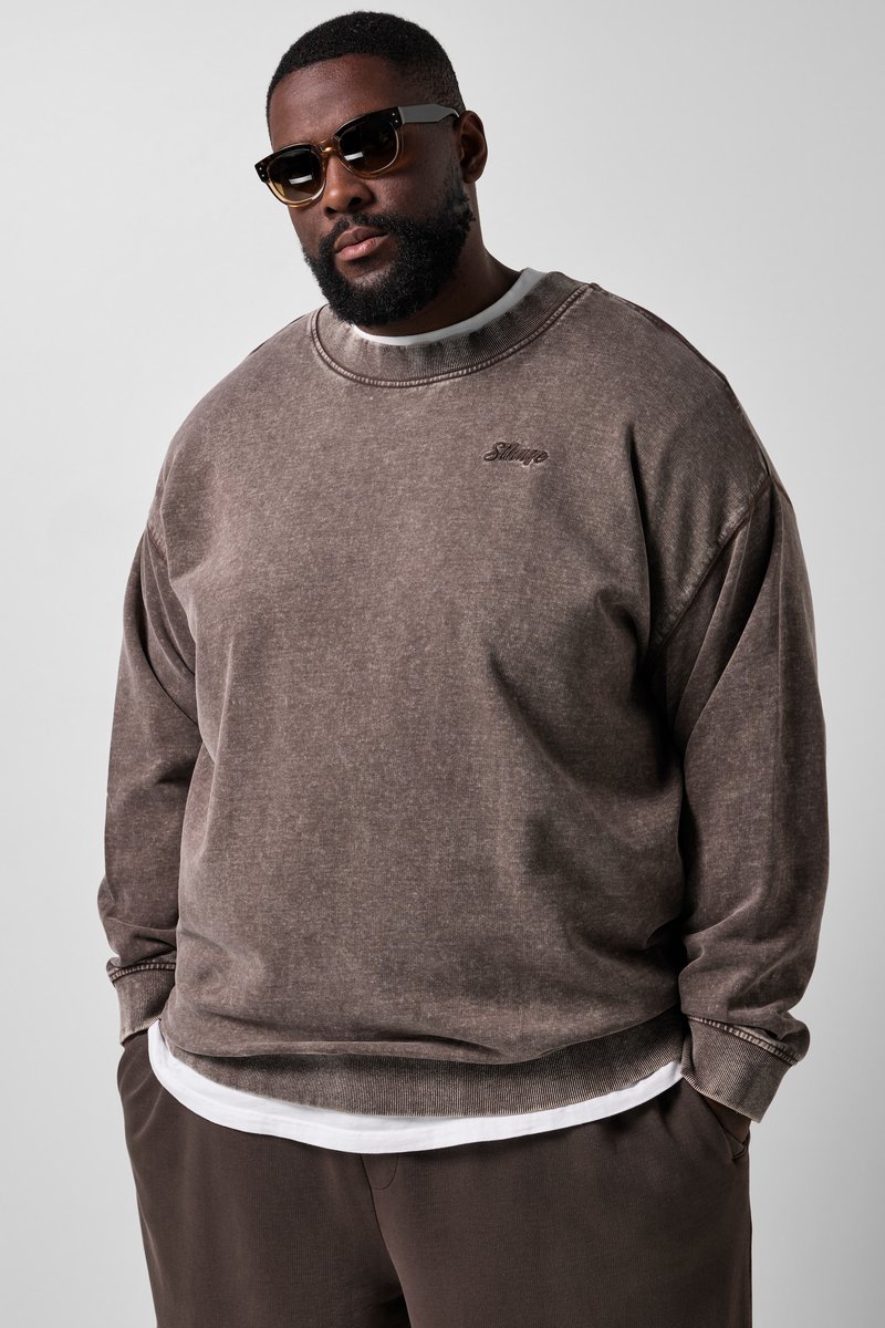 STHUGE - Heren - Sweatshirt oversized vintage look tot 8XL - Kastanjebruin - Maat 3XL