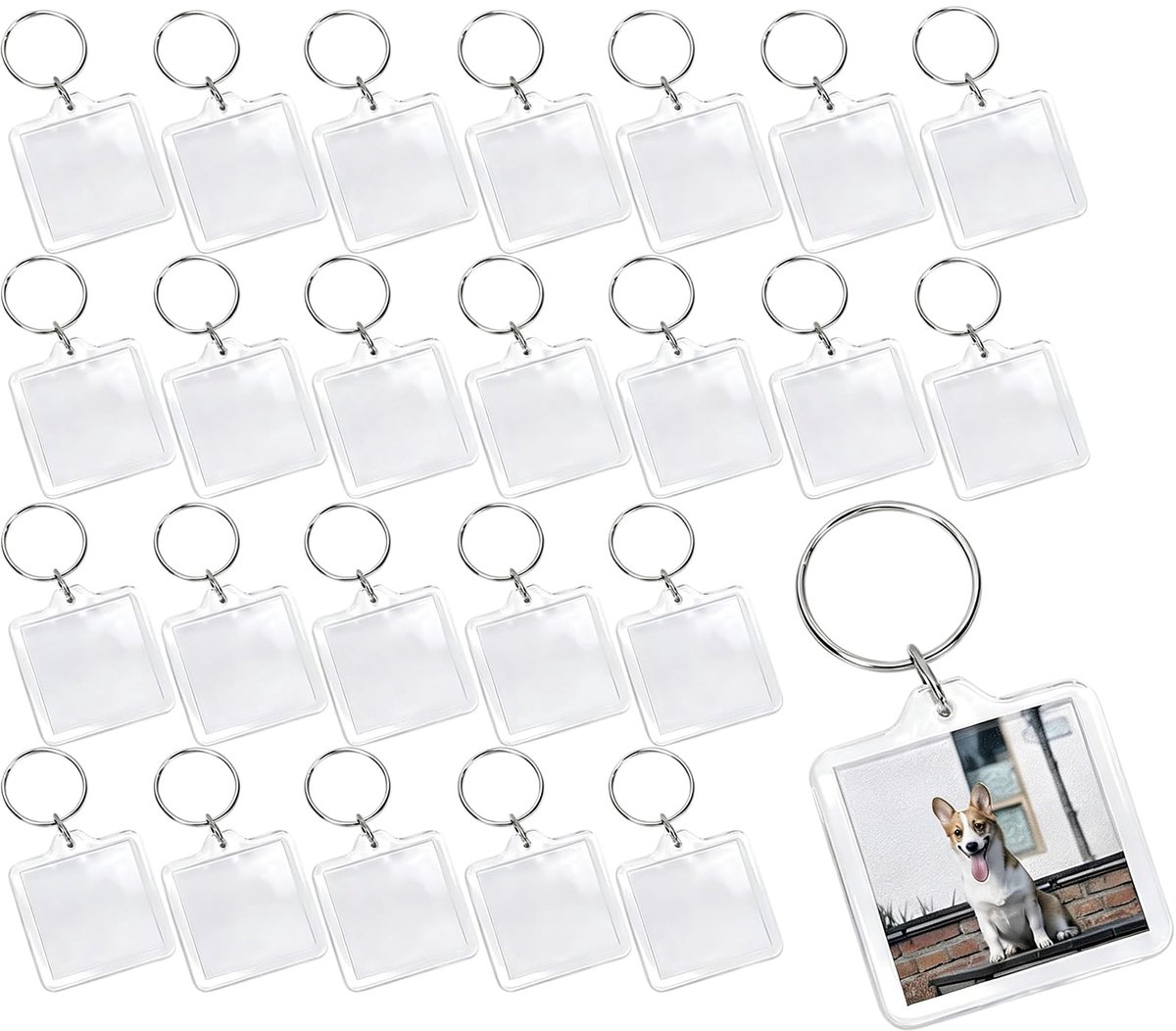 Acryl foto sleutelhangers 25 stuks - doorzichtig vierkant - blanco fotolijst - gepersonaliseerd cadeau - ShopVlot