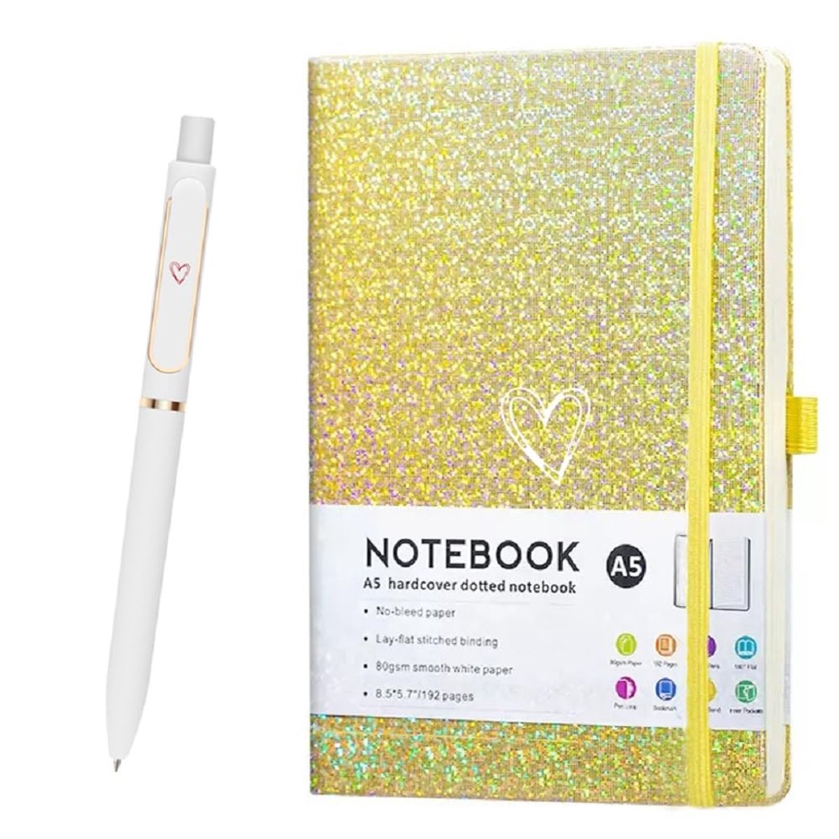 Notitieboek A5 met pen - glitter laser - gelinieerd dagboek - schattig bling ontwerp - ShopVlot