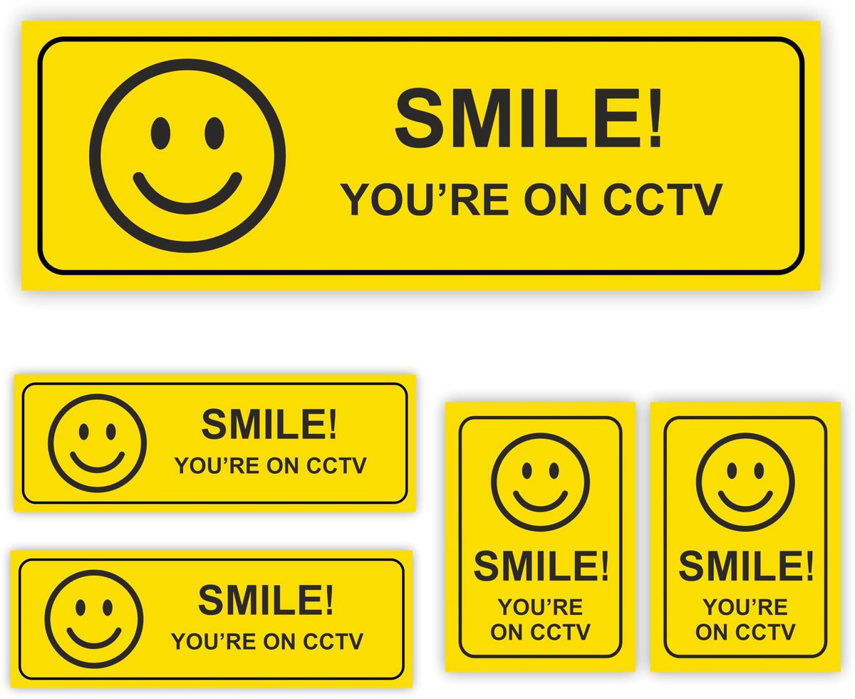 CCTV-stickers 5-pack - verschillende vormen en maten - vriendelijker beveiligingsborden - voor thuis en commercieel - ShopVlot