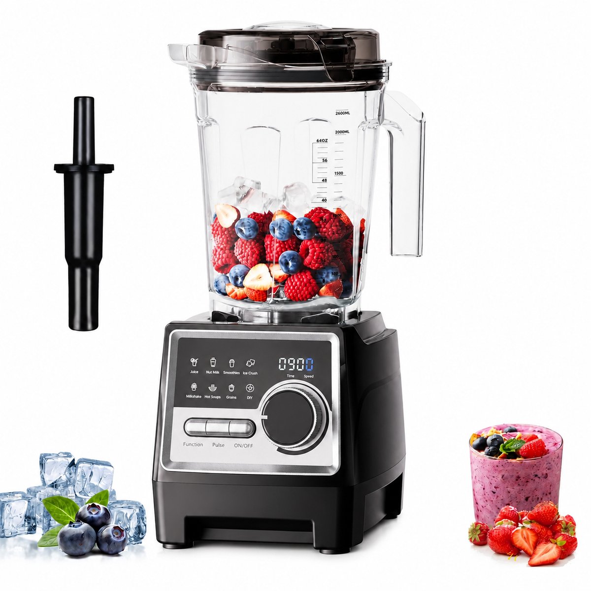 Seth Select Smoothie Blender - 1500W - 2,6L - BPA-vrije Blenderkan - 6 RVS messen - 7 programma's - Zelfreinigend - Zwart