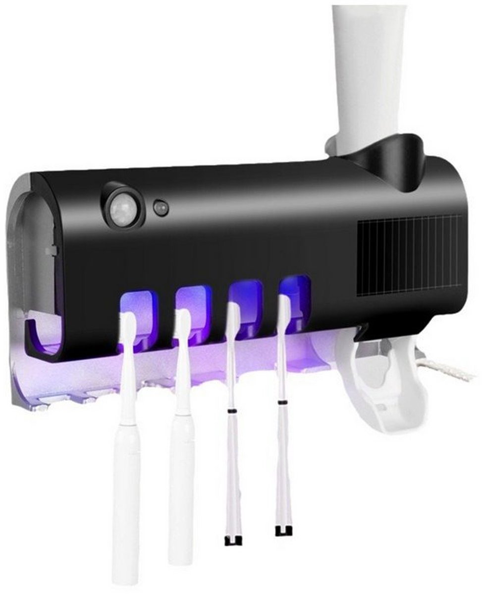 UV-tandenborstelhouder met automatische tandpastadispenser en UV-sterilisatie.