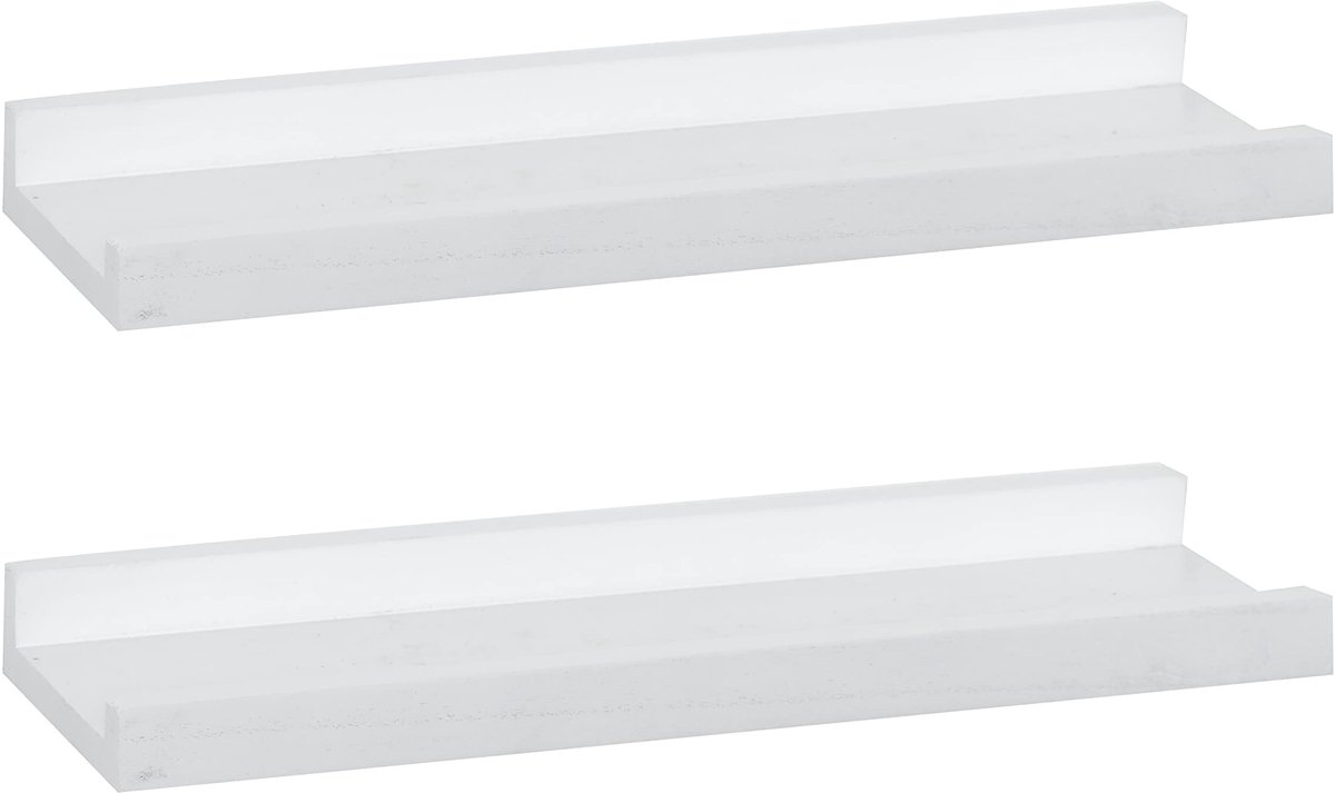 Hangende planken decoratie set van 2 - brede houten displayplank - wit - perfect voor wanddecoratie - ShopVlot