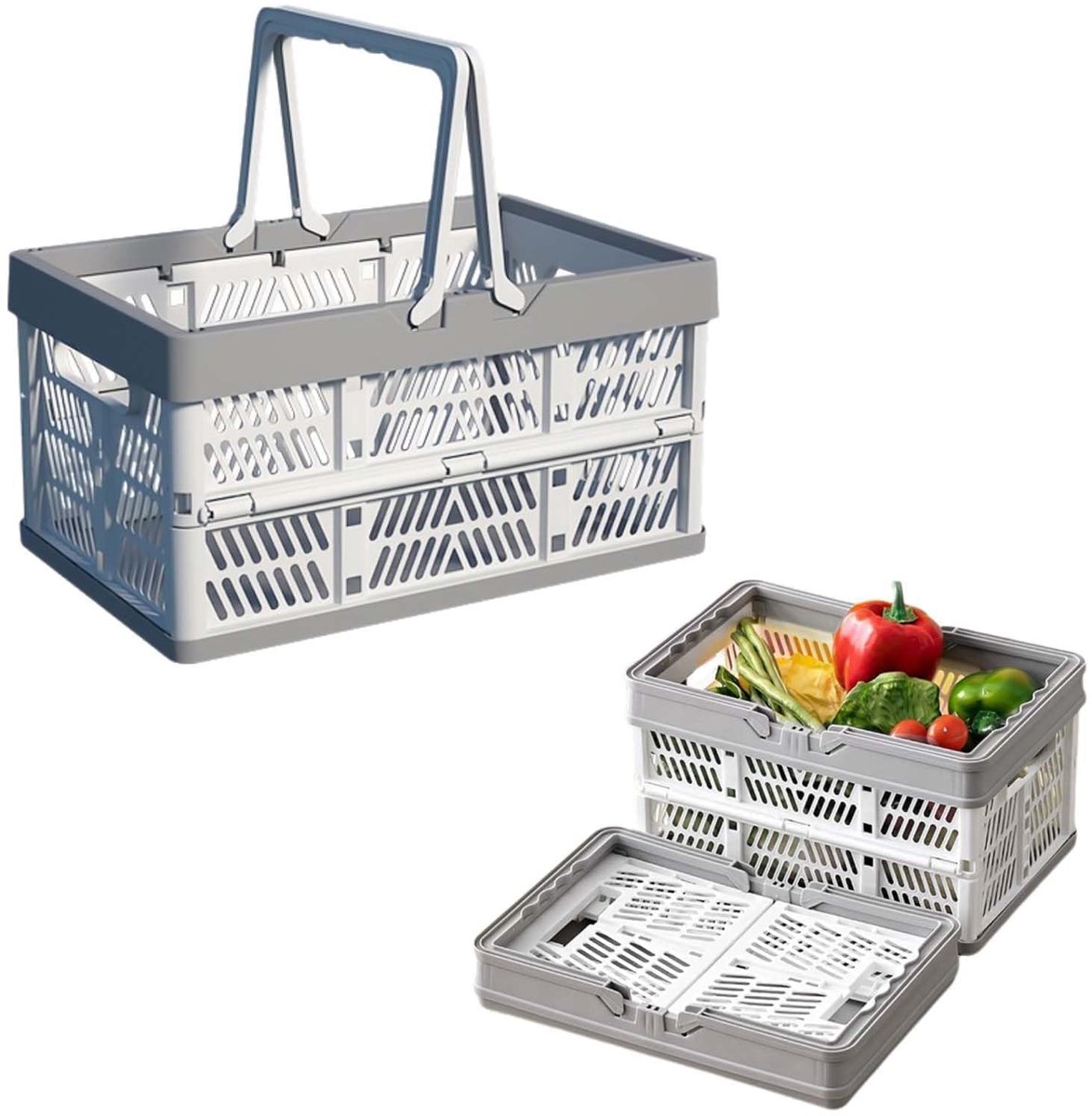 opvouwbare vouwdoos klein - kunststof met handvat - 2 stuks - ideaal voor boodschappen en opslag - ShopVlot