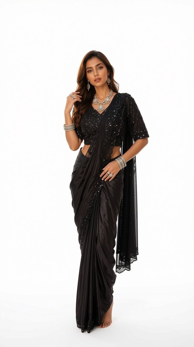 Simhera Threads Elegant Black Sequin Saree with Matching Embellished Blouse | Premium Party Wear, Evening Wear & Reception Saree for Women