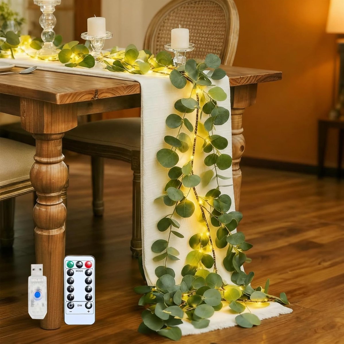 Verlichte kunstolijvenslinger van 183 cm met 96 LED-lampen, batterij-aangedreven met timer, ideaal voor feestelijke decoratie en sfeervolle ambiance, set van 2 stuks
