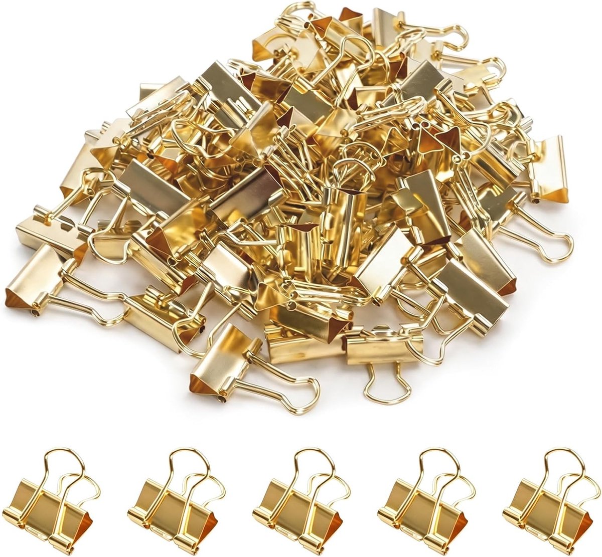 100 stuks Gouden Foldback Paperclips 19 mm - Stabiele en Herbruikbare Klemmen voor Documentenorganisatie, Kantoor en School