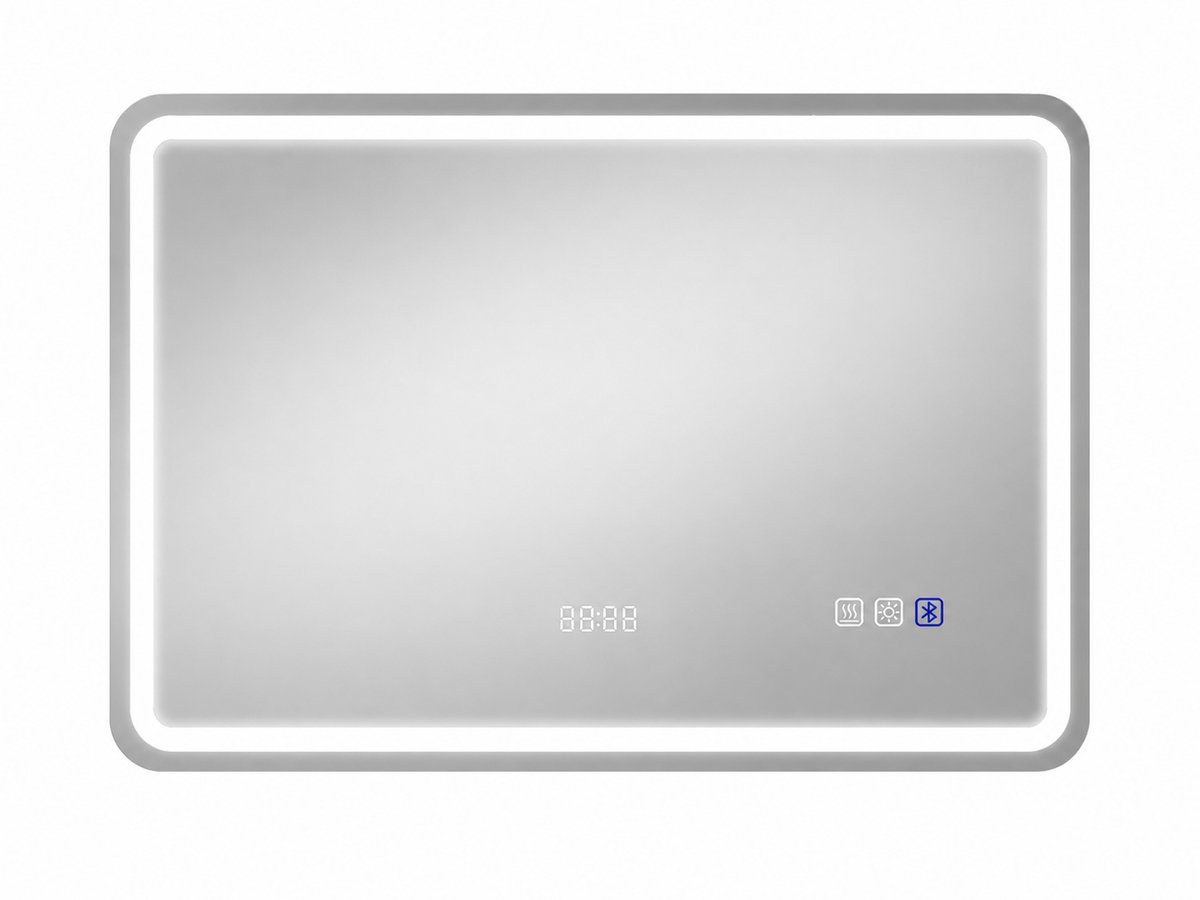 Bresht LED Badkamerspiegel - Bluetooth - Anti-Condens - Digitale Klok - 3 Lichtkleuren -Aanraakbediening - 70 × 3,5 × 50 cm