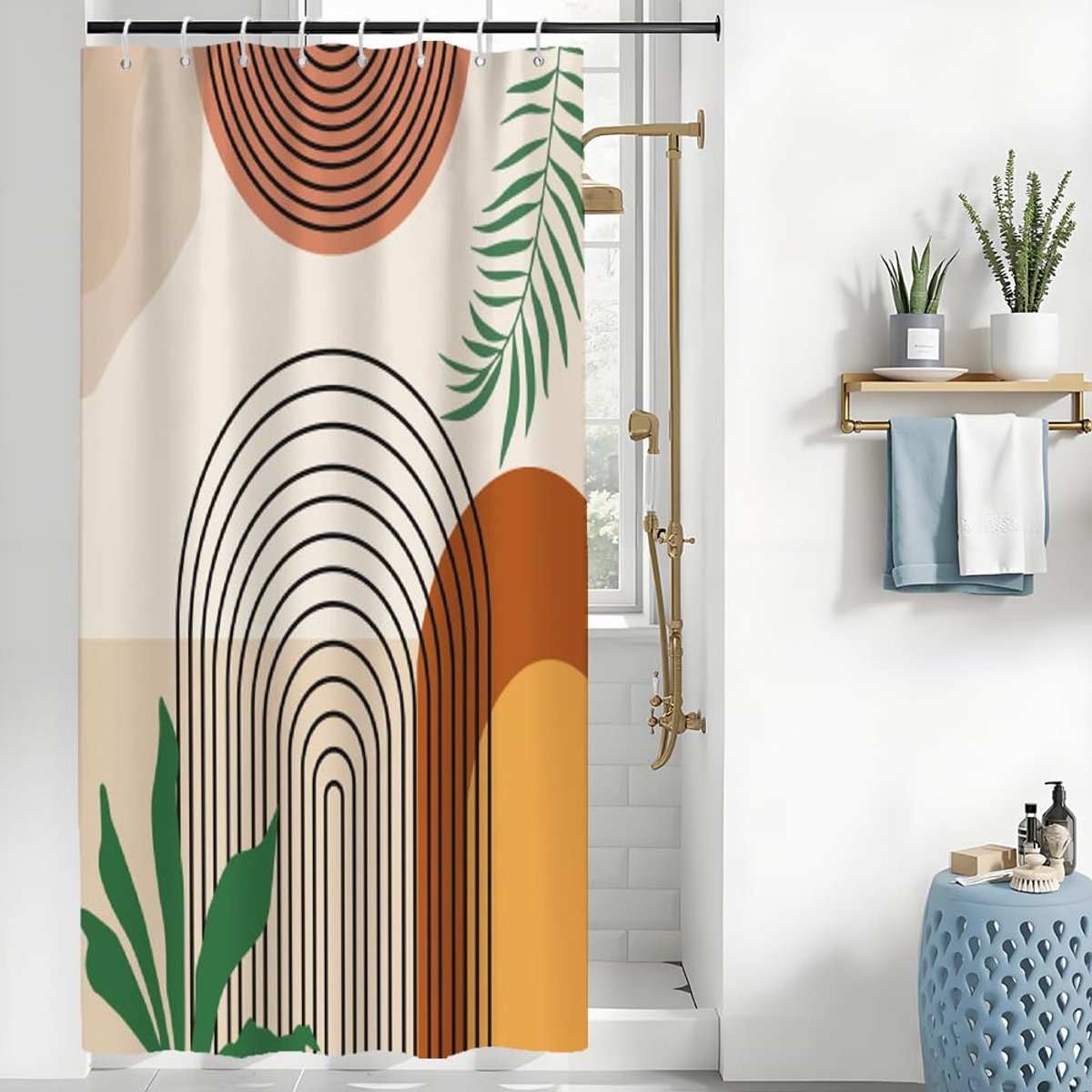 Douchegordijn 120 x 180 cm - abstract boho ontwerp - waterdicht polyester - anti-schimmel en wasbaar - ShopVlot