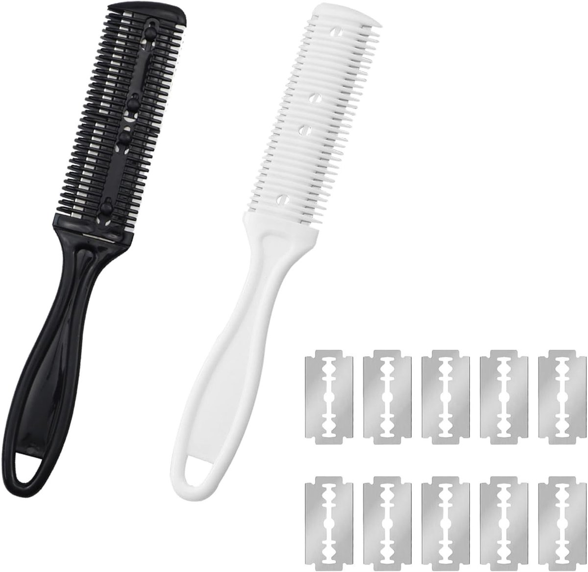 Dubbelzijdige Haarkam en Trimmer met 10 Vervangbladen voor Thinning en Knippen van Haar voor Volwassenen en Kinderen (2-Pack)