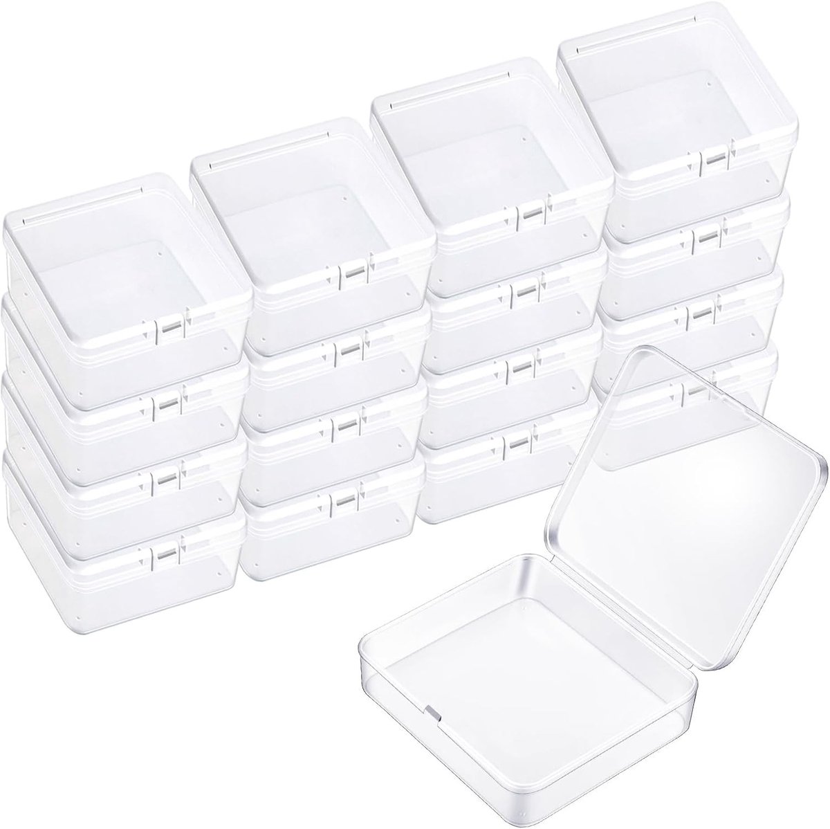 Set van 35 transparante plastic opbergdozen met deksel, klein formaat 5.5 x 5.5 x 2 cm, ideale mini opslagoplossing voor knutselmaterialen en accessoires
