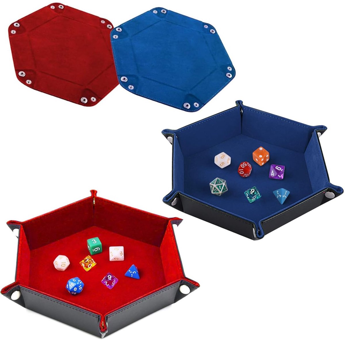 FANXIYA 2 stuks Opvouwbare Dobbelsteenbak in PU Leer met Fluweel, Hexagonale Dice Tray voor DND, Rollenspel, Casino - ShopVlot